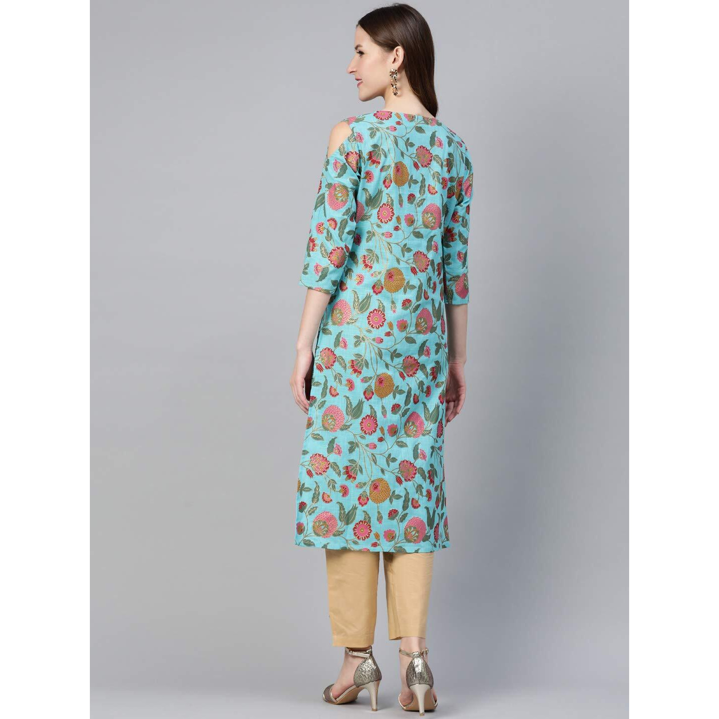 Idalia Turquoise Blue Gold Print Kurta