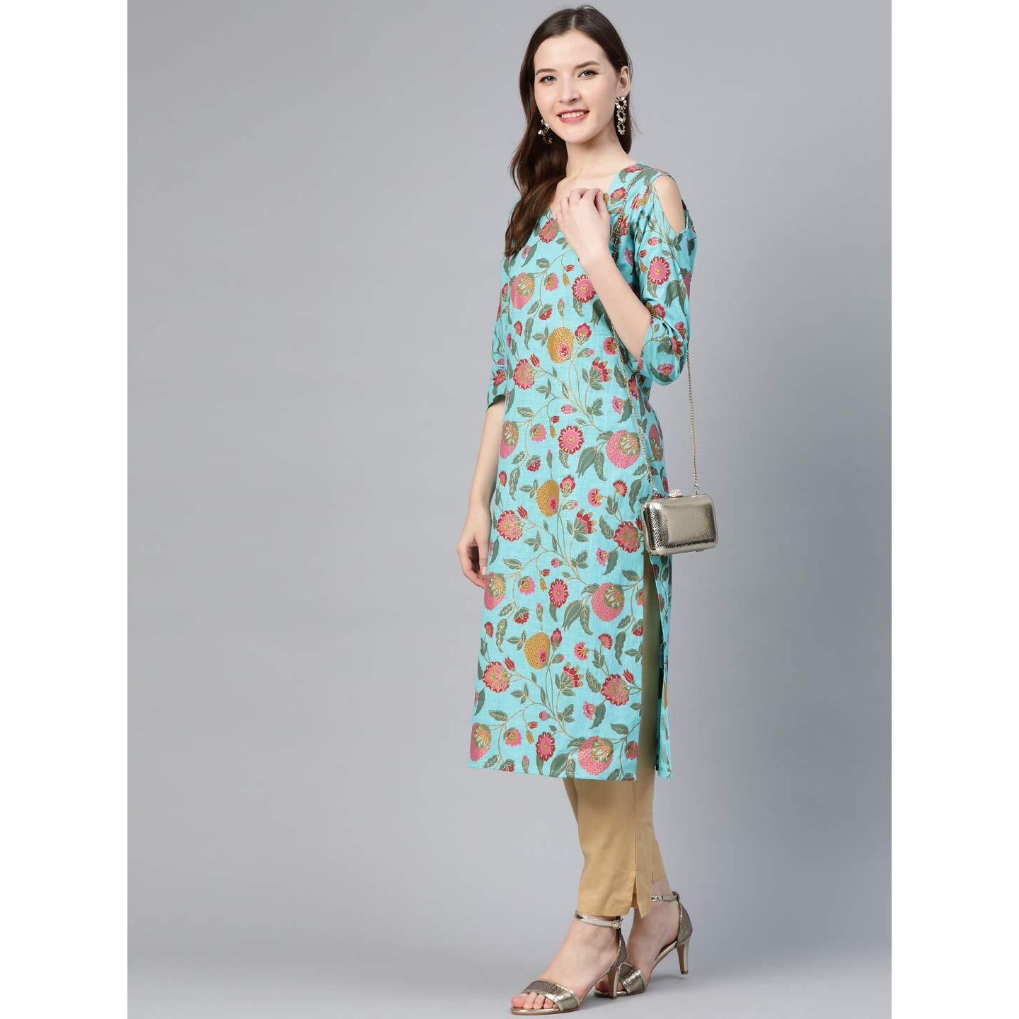Idalia Turquoise Blue Gold Print Kurta