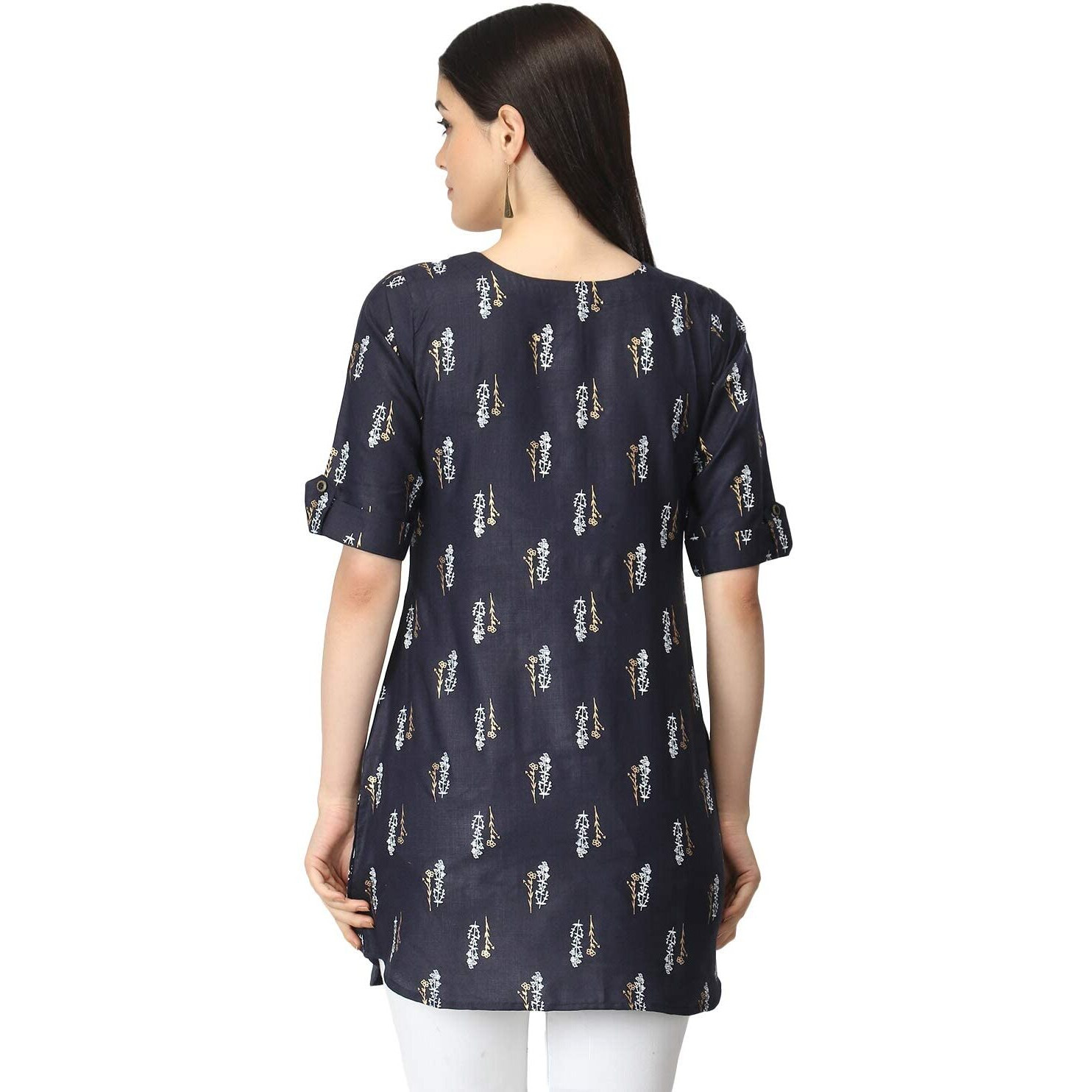 Leriya Fashion Rayon Fabric Printed Round Neck Short Kurtis For Women Top Dresses Kurti For Girls & Ladies Kurtis (Xxx-Large, Blue)