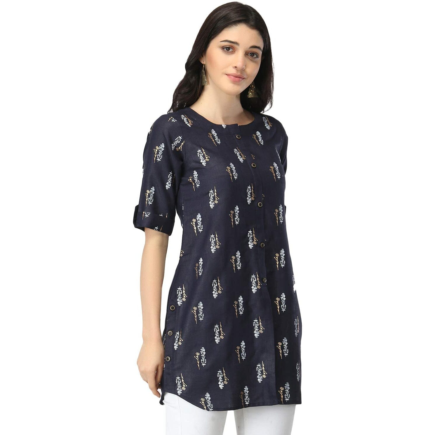 Leriya Fashion Rayon Fabric Printed Round Neck Short Kurtis For Women Top Dresses Kurti For Girls & Ladies Kurtis (Xxx-Large, Blue)
