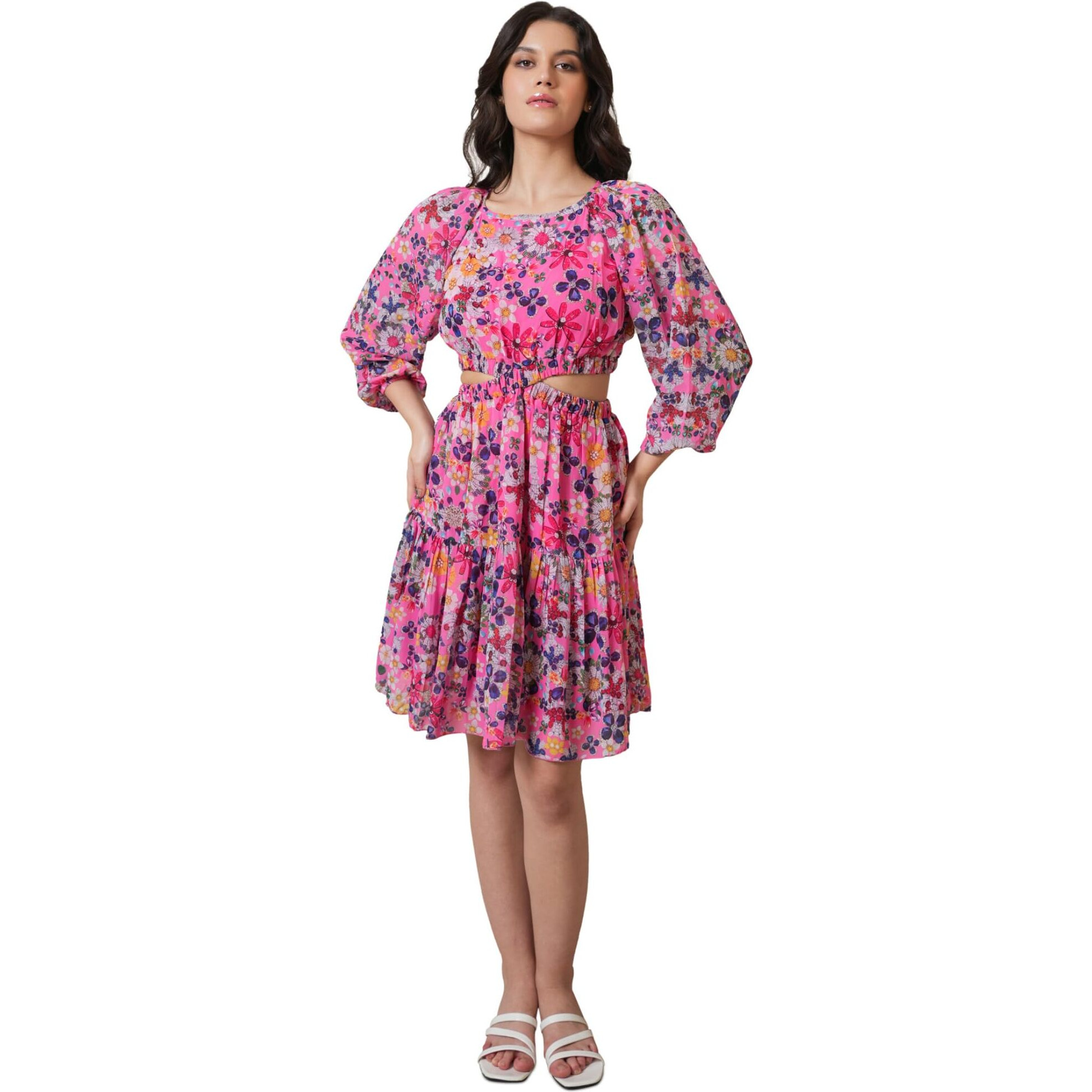 Purvaja Womens Cut Out Above Knee Length Dress (Floe-016_Pink_Medium)