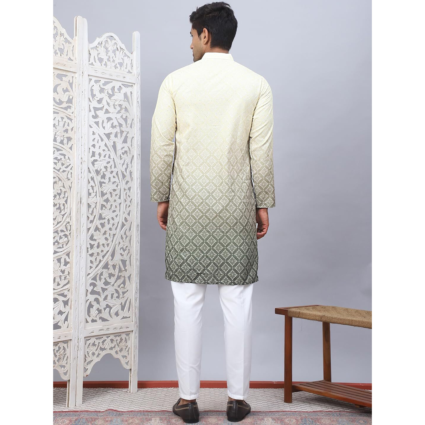 Jompers Yellow Men's Ombre Printed Kurta Pyjama Set (Yellow, Xxl)