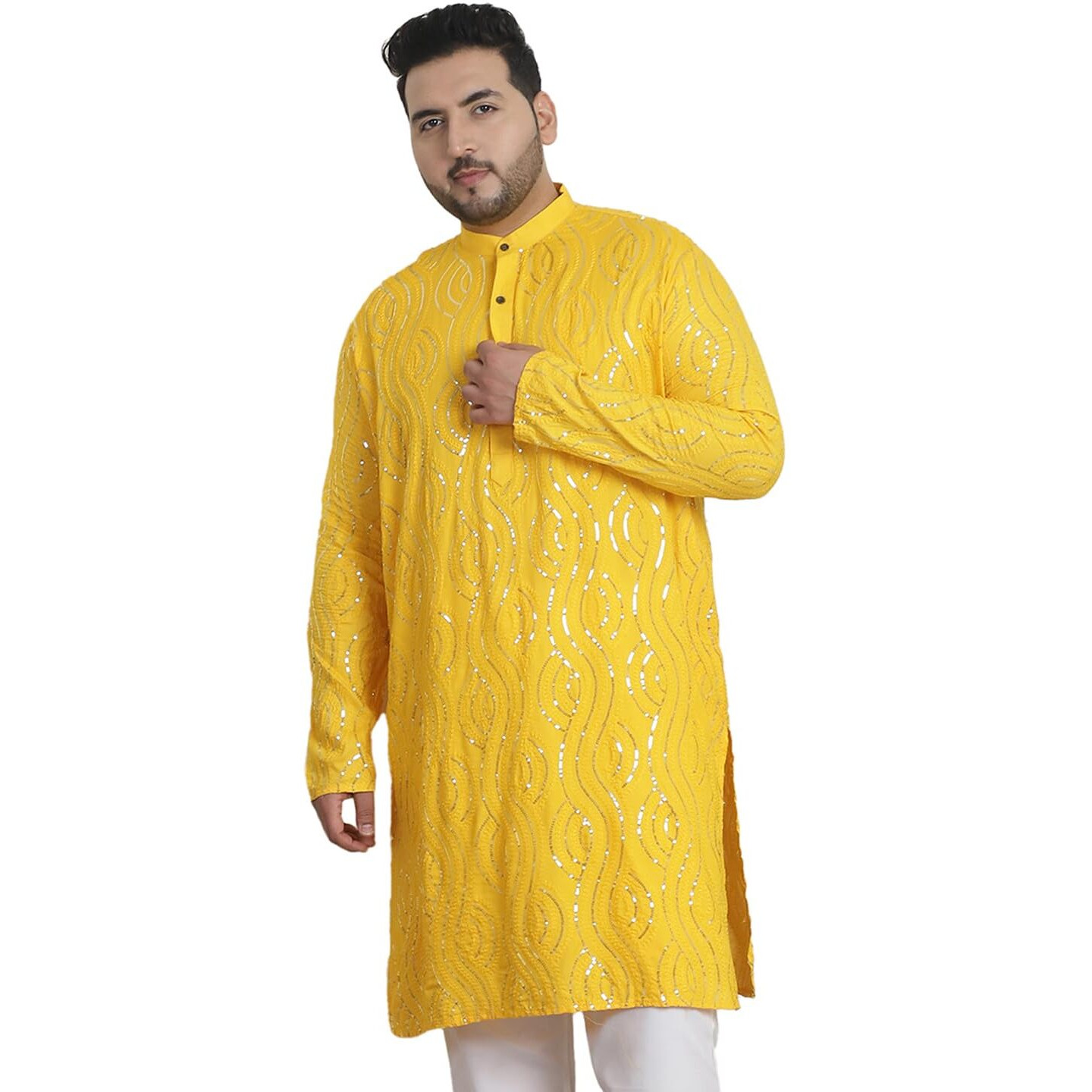 Sojanya Plus (Since 1958) Men's Cotton Designer Mustard Long Kurta
