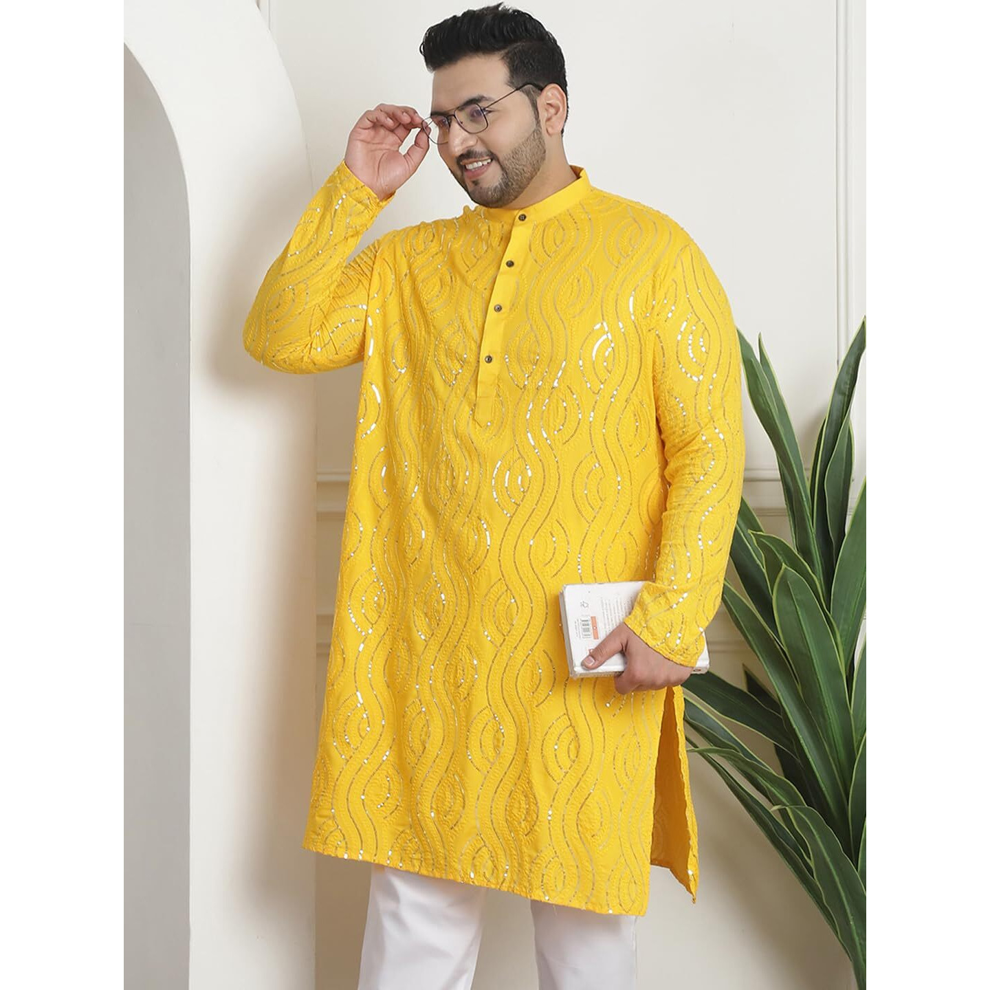 Sojanya Plus (Since 1958) Men's Cotton Designer Mustard Long Kurta