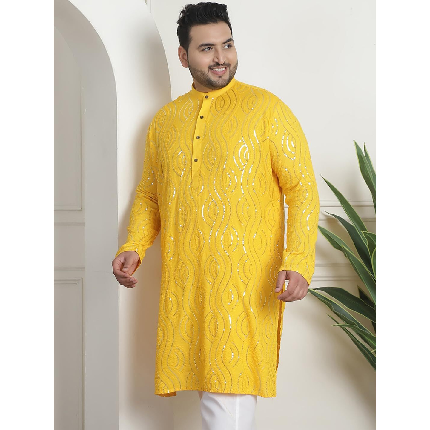 Sojanya Plus (Since 1958) Men's Cotton Designer Mustard Long Kurta