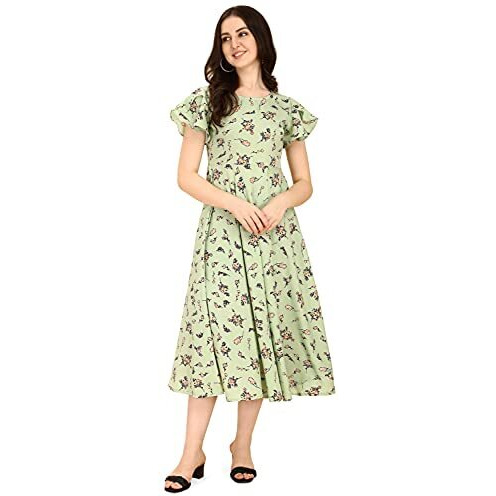 Oomph Women's Western & Fusion Wear Midi One Piece Dresses For Women,Beach,Green-Md304