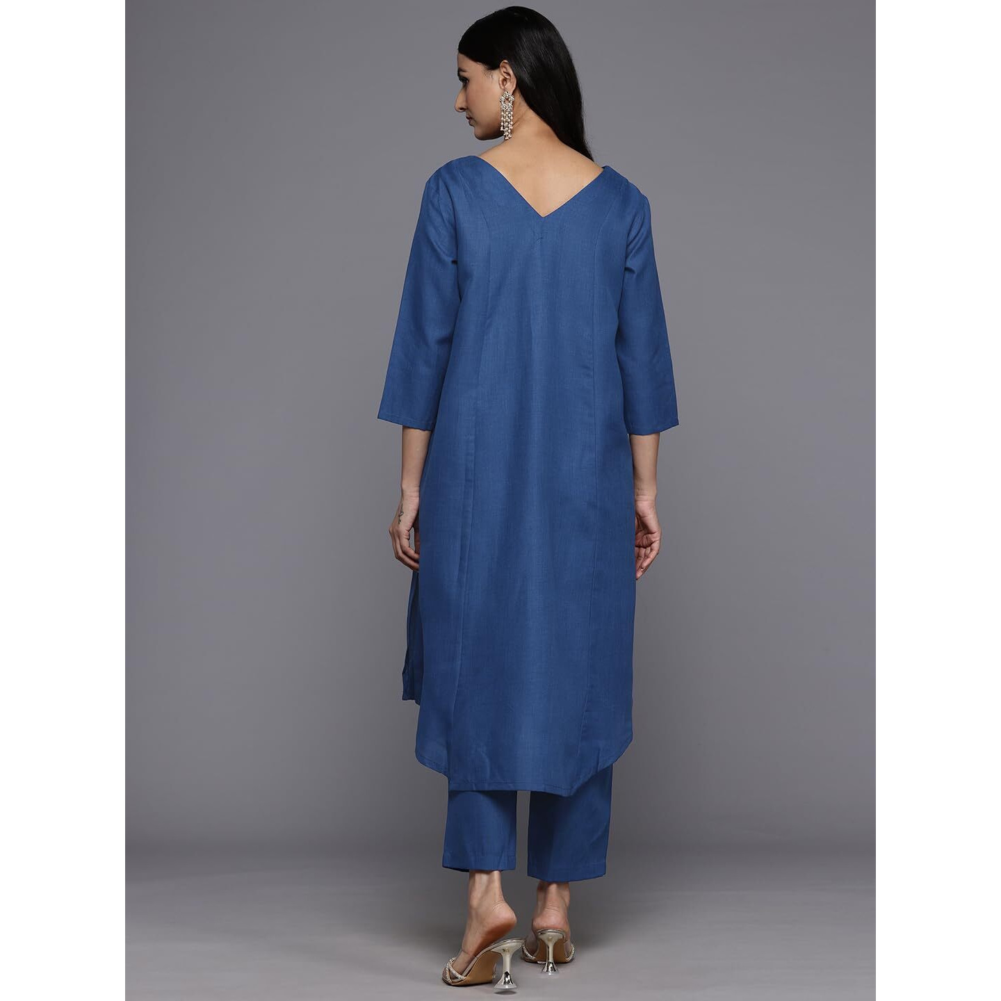 Varanga Women Blue Solid A-Line Kurta Paired With Tonal Bottom
