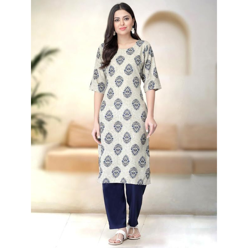 Pinkmint Kurta Set For Women Ll Printed Kurti & Pant Set Ll Regular Kurta Set Ll (Pack Of 2) Olive-White