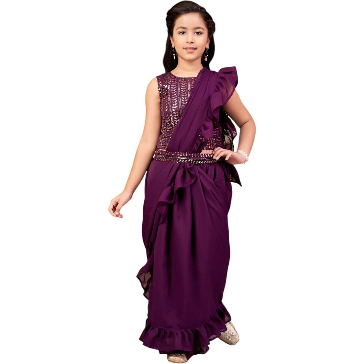 Aarika Girls Ethnic Wear Purple Colour Sequin Embroidery Georgette Lehenga Choli Set With Attached Dupatta-(9-13 Years)-(Lch-Shm-5015-Purple-36)
