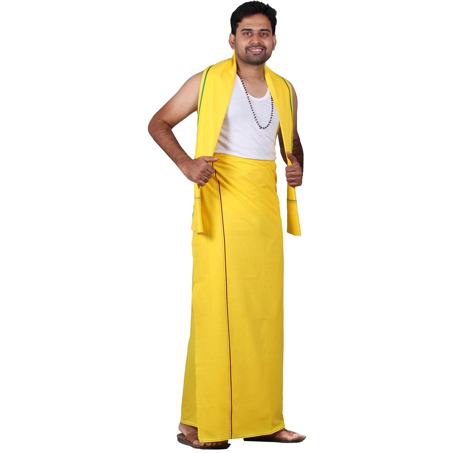 Prakasam Cotton Mens Colour Dhoti With Matching Towel (Roja Colour) / Colour Single Dhoti + Matching Towel (Colour  Yellow)