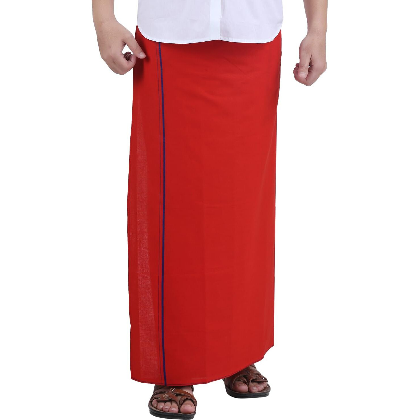 Prakasam Cotton Mens Red Colour Welcro Pocket Single Dhoti/ Mundu/Colour Dhoti/Single Dhoti With Pocket/Red Dhoti (Roja-Red) Size -Medium (Hip Size 34 To 40)