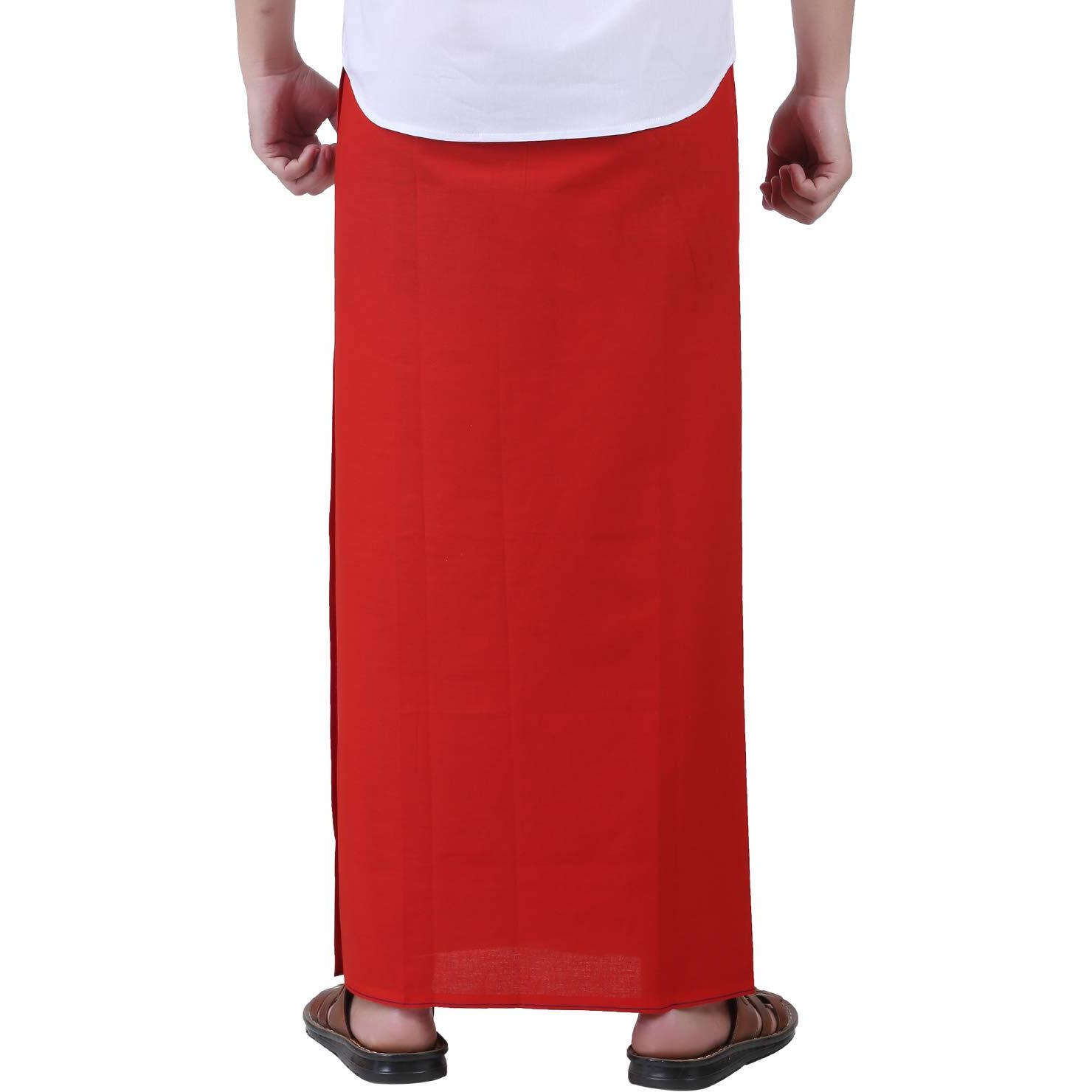Prakasam Cotton Mens Red Colour Welcro Pocket Single Dhoti/ Mundu/Colour Dhoti/Single Dhoti With Pocket/Red Dhoti (Roja-Red) Size -Medium (Hip Size 34 To 40)