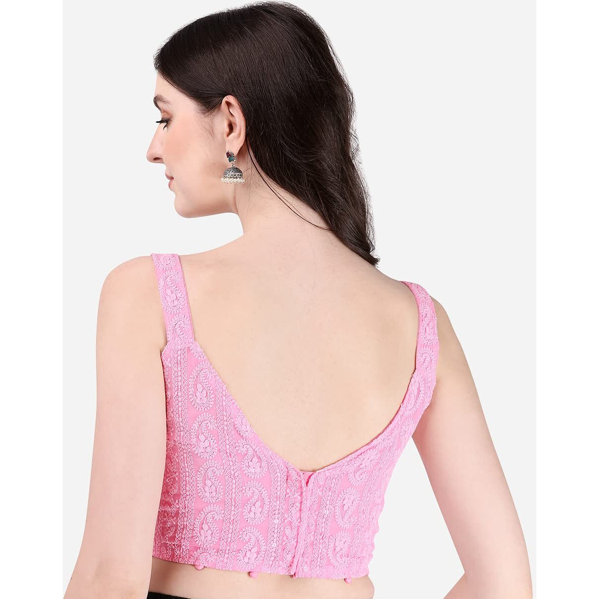 Pujia Mills Women's Embroidery Sleeveless Blouse (Lakhnavi 4_Baby Pink_38)