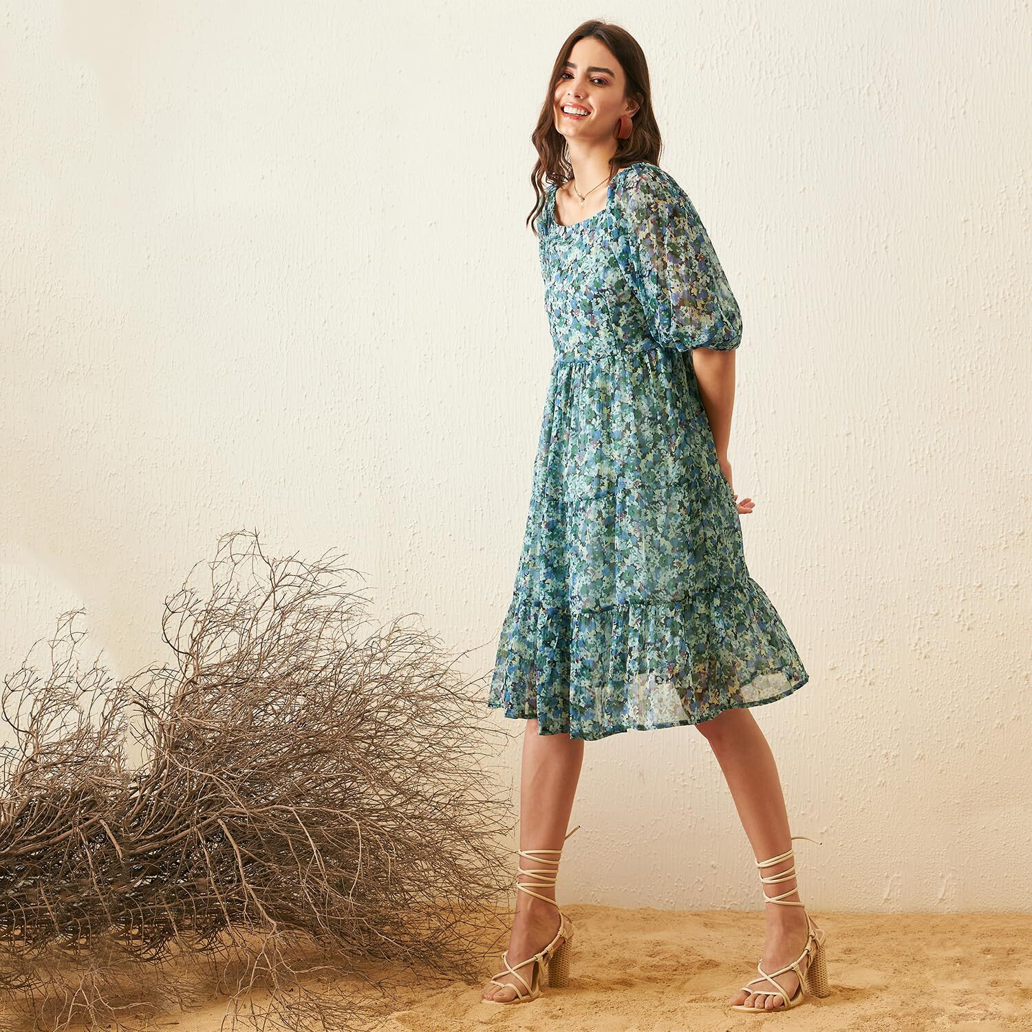 Rare Women's Regular Fit Dress (Ep7532C_Green L)