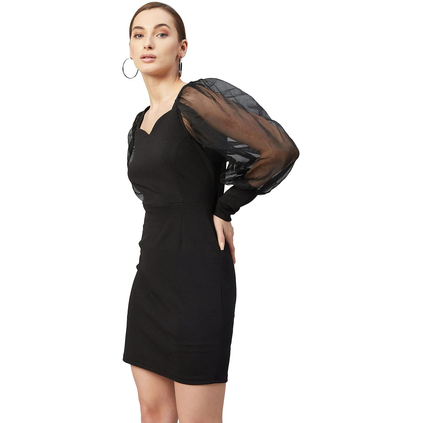 Rare Women's Polyester Sheath Above The Knee Dress (Ep6255_Black_M)