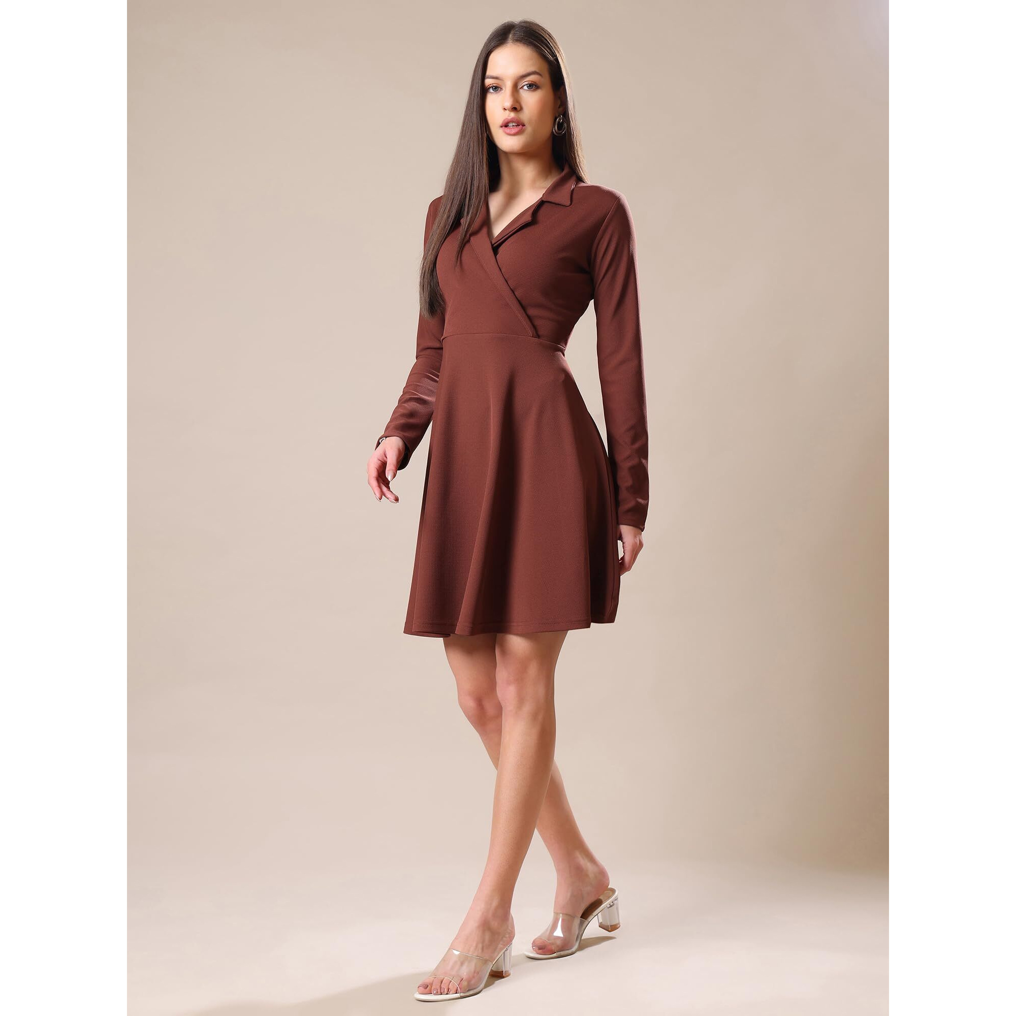 Purvaja Womens Fit & Flare Mini Dress (Bely-159_Brown_X-Large)