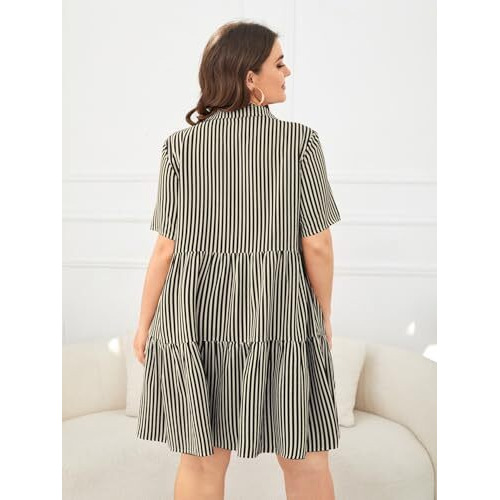 Tadkee Women's Cotton Blend Classic Standard Length Dress Shirt (Fn-Striped-Plus-Dress-134-Black- Black_3Xl)