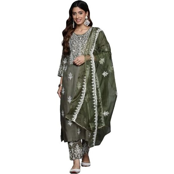 Varanga Women Ethnic Motif Thread Embroidered Kurta With Trousers & Dupatta