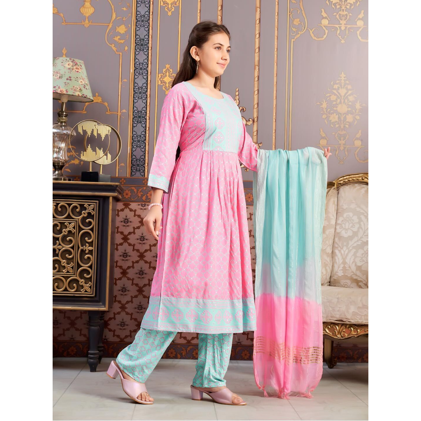Aarika Girls Ethnic Wear Pink Colour Foil Print Rayon Kurti-8-15 Years (Kurti-Ap-805)