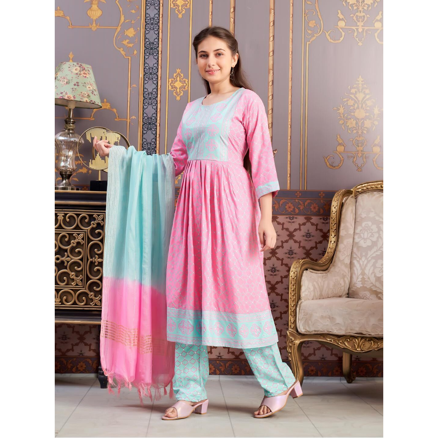 Aarika Girls Ethnic Wear Pink Colour Foil Print Rayon Kurti-8-15 Years (Kurti-Ap-805)