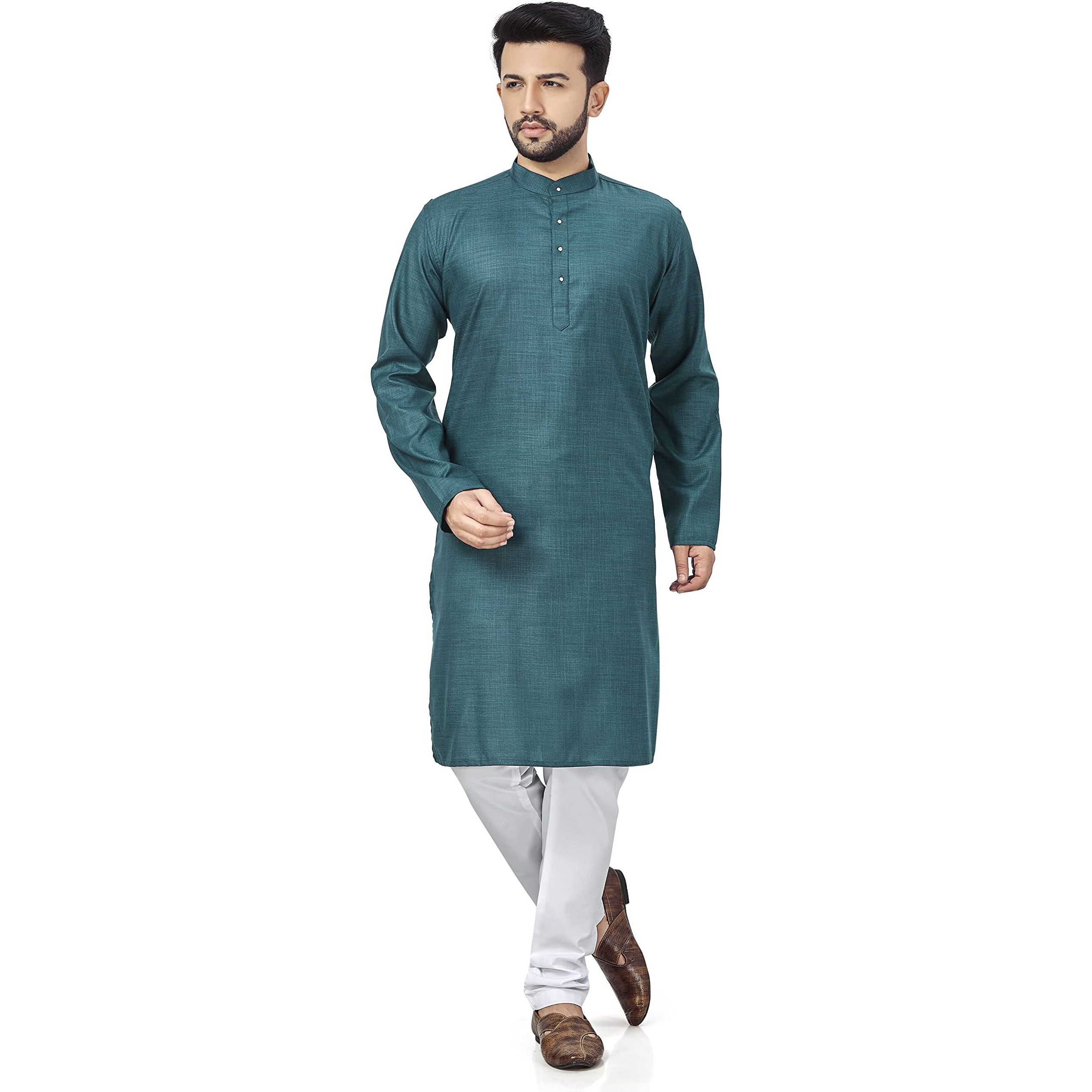 Be Active Men's Cotton Checkered Regular Fit Kurta (Rfsk0001 37-1-M_Turquoise_M)