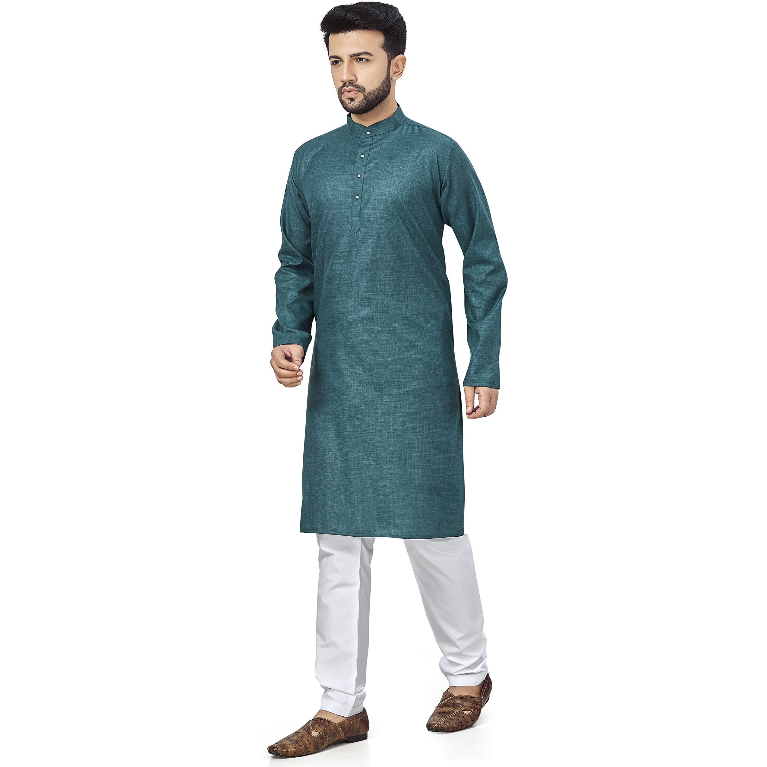 Be Active Men's Cotton Checkered Regular Fit Kurta (Rfsk0001 37-1-M_Turquoise_M)