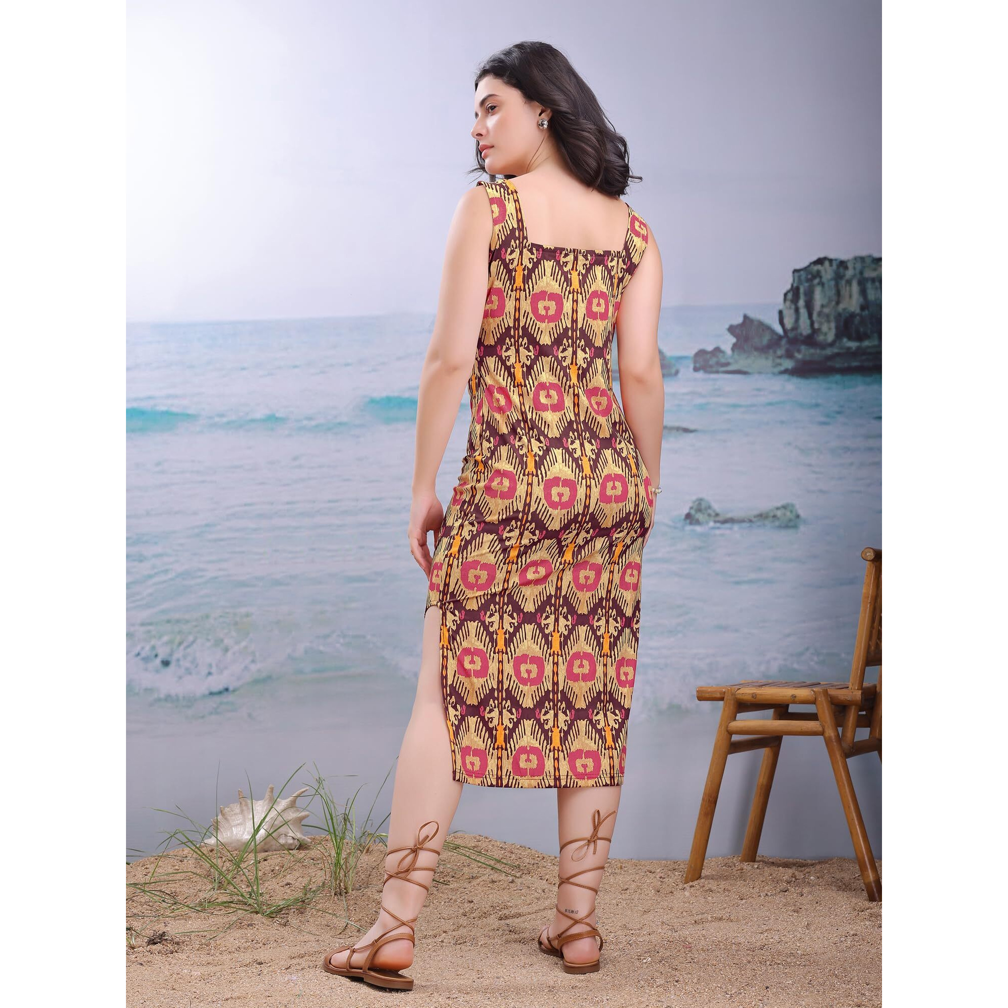 Purvaja Womens Bodycon Below Knee Length Dress (Wini-185-Brown_Large)