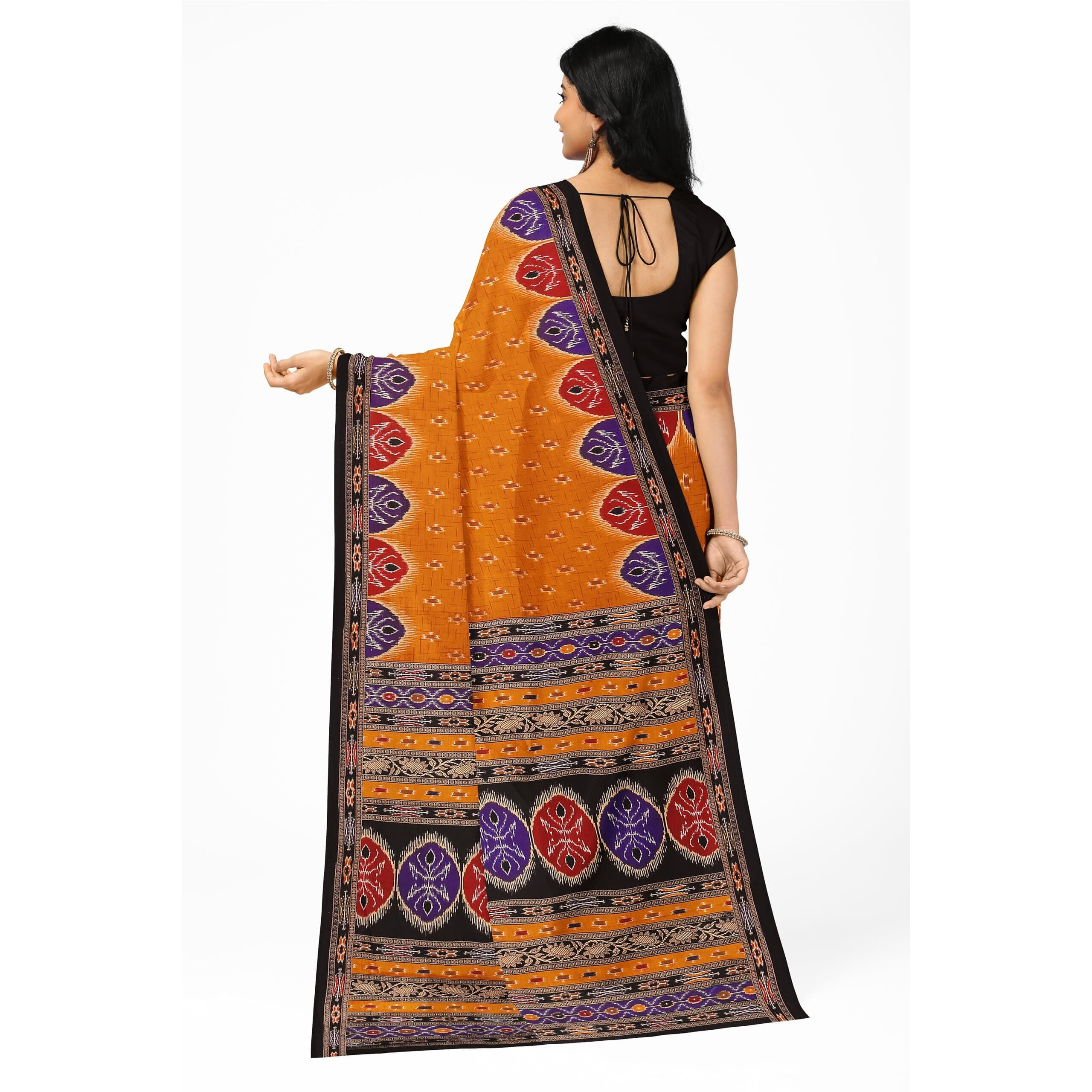 Tamaira Fashion Women's Pochampally Ikkat Print Pure Cotton Saree Without Blouse Piece(11092_Mustard)