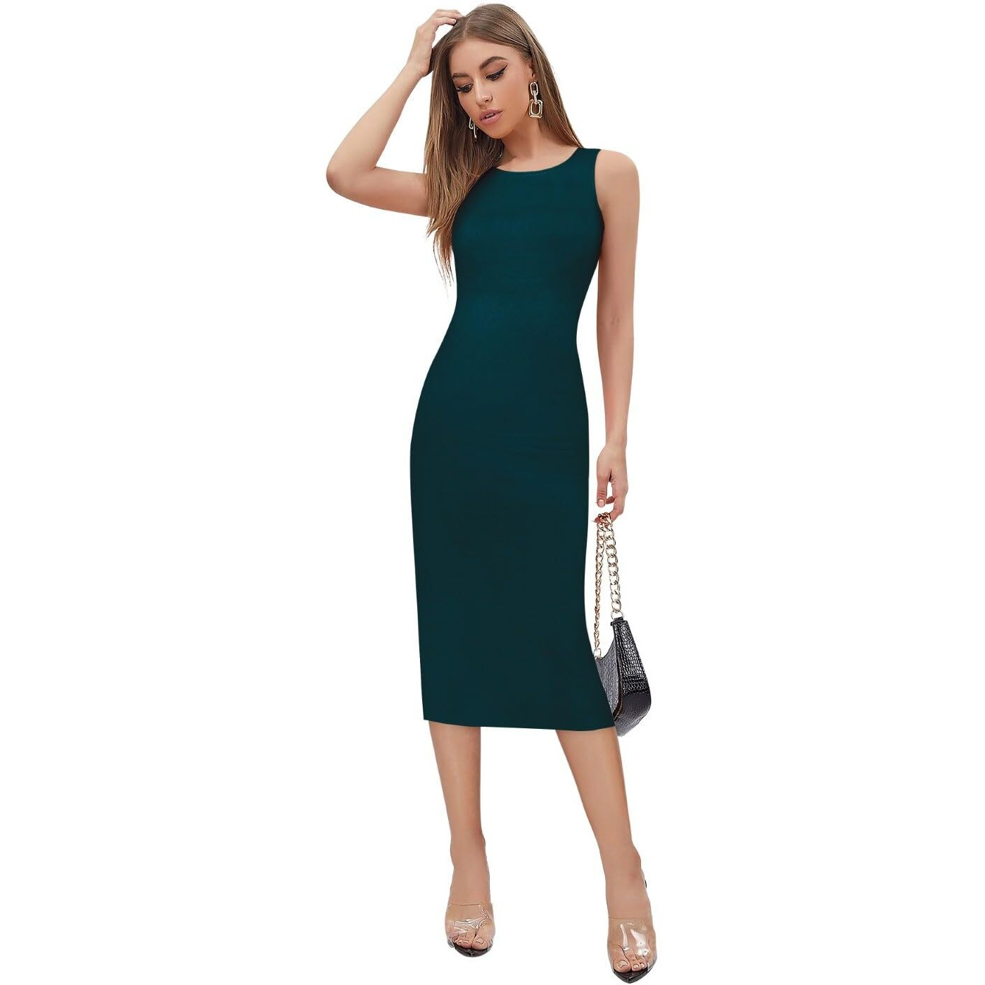Toochki Women's Lycra Bodycon Midi Dress (Toochki246-Dr_Green