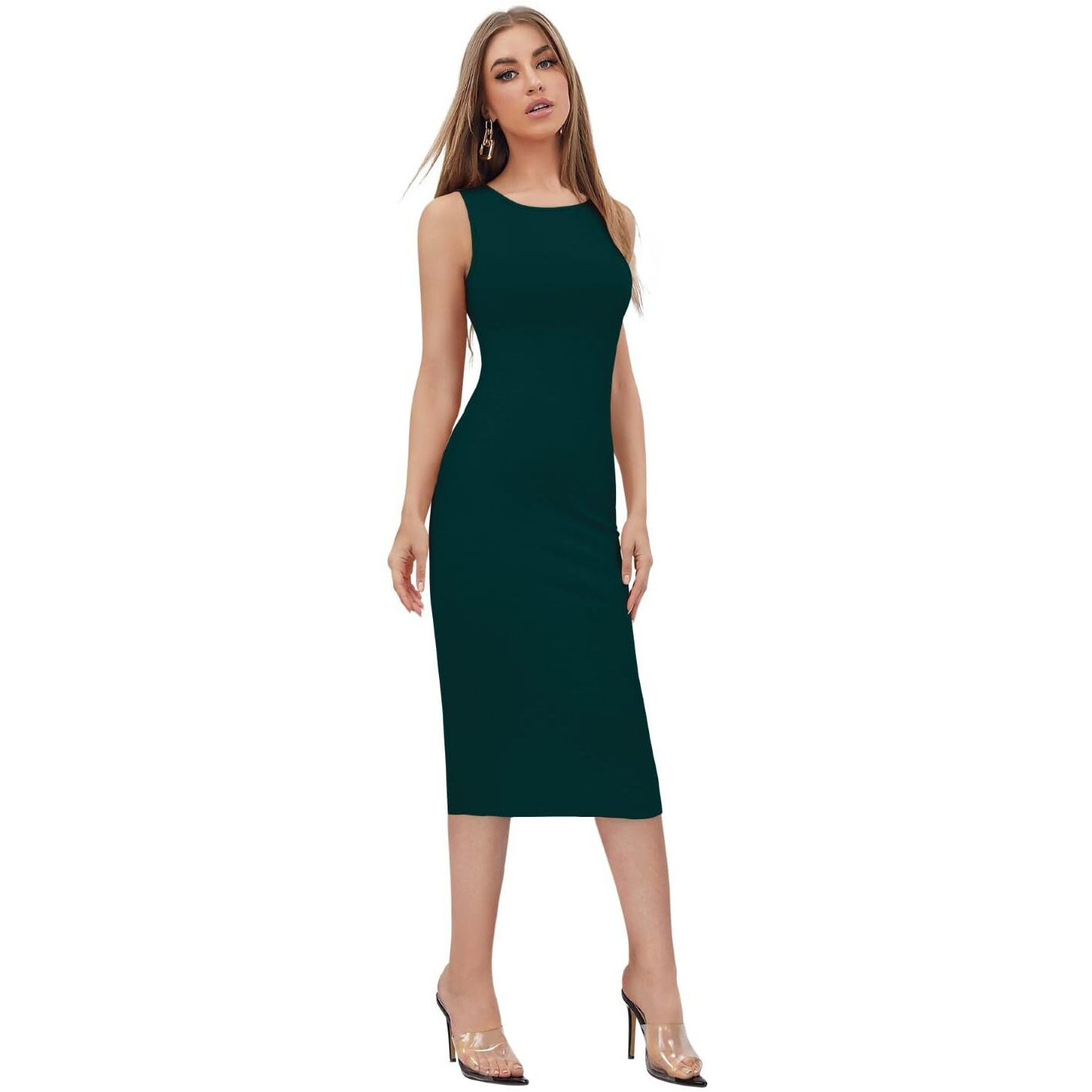 Toochki Women's Lycra Bodycon Midi Dress (Toochki246-Dr_Green