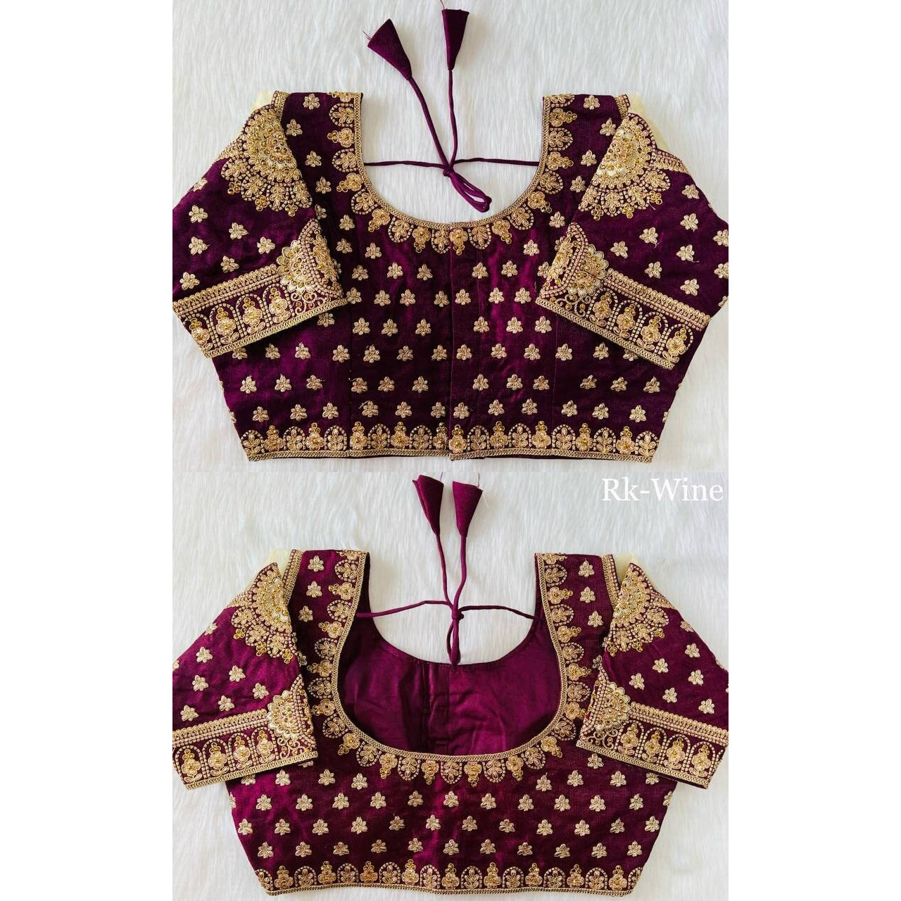 Vihu Fashion Women's Heavy Milan Silk Codding Embroidery With Diamond Work Net Cutwork Blouse (Gopika Wine)