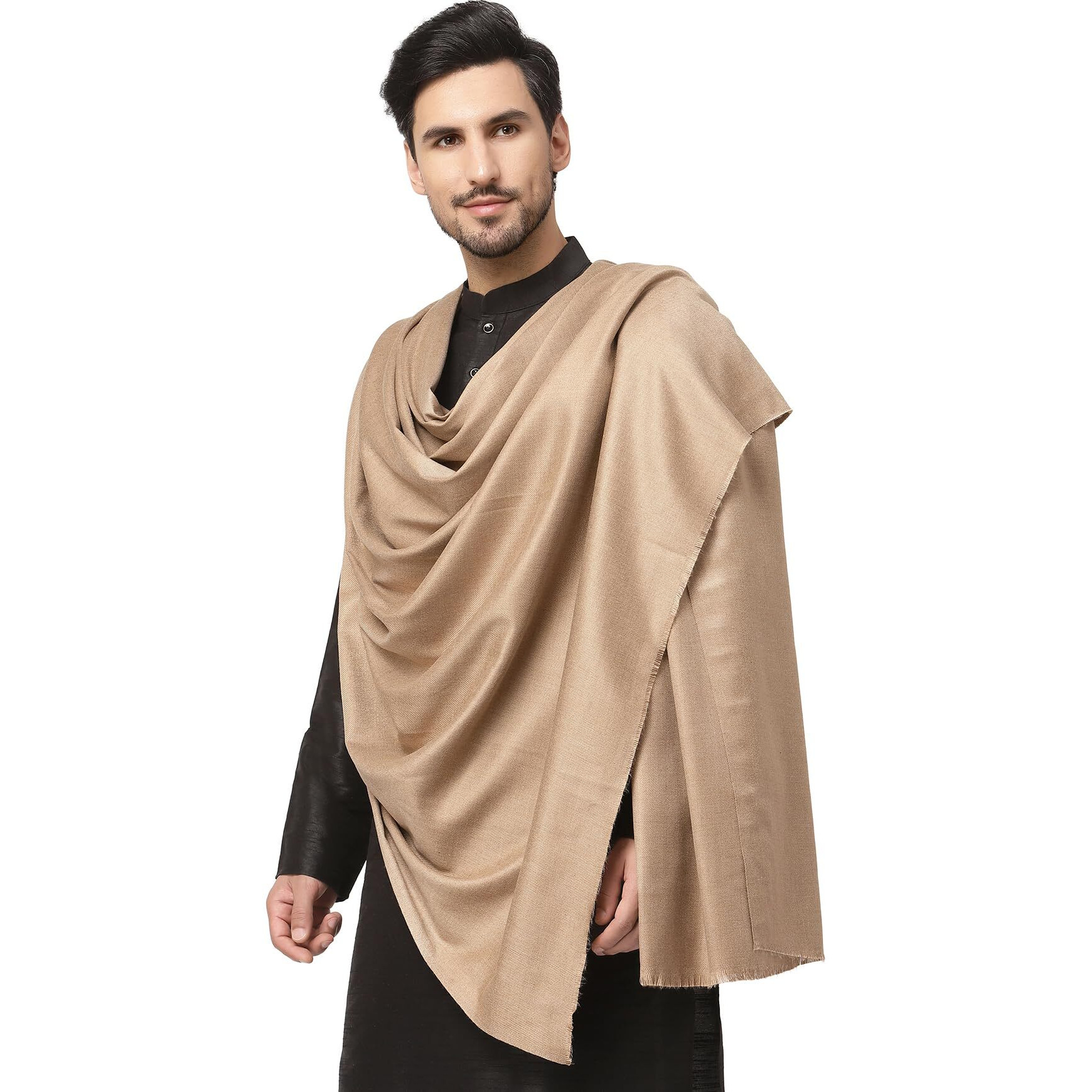 Weavers Villa Cream/Black/Kesari Cashmere Lohi, Shawls For Men (Beige)