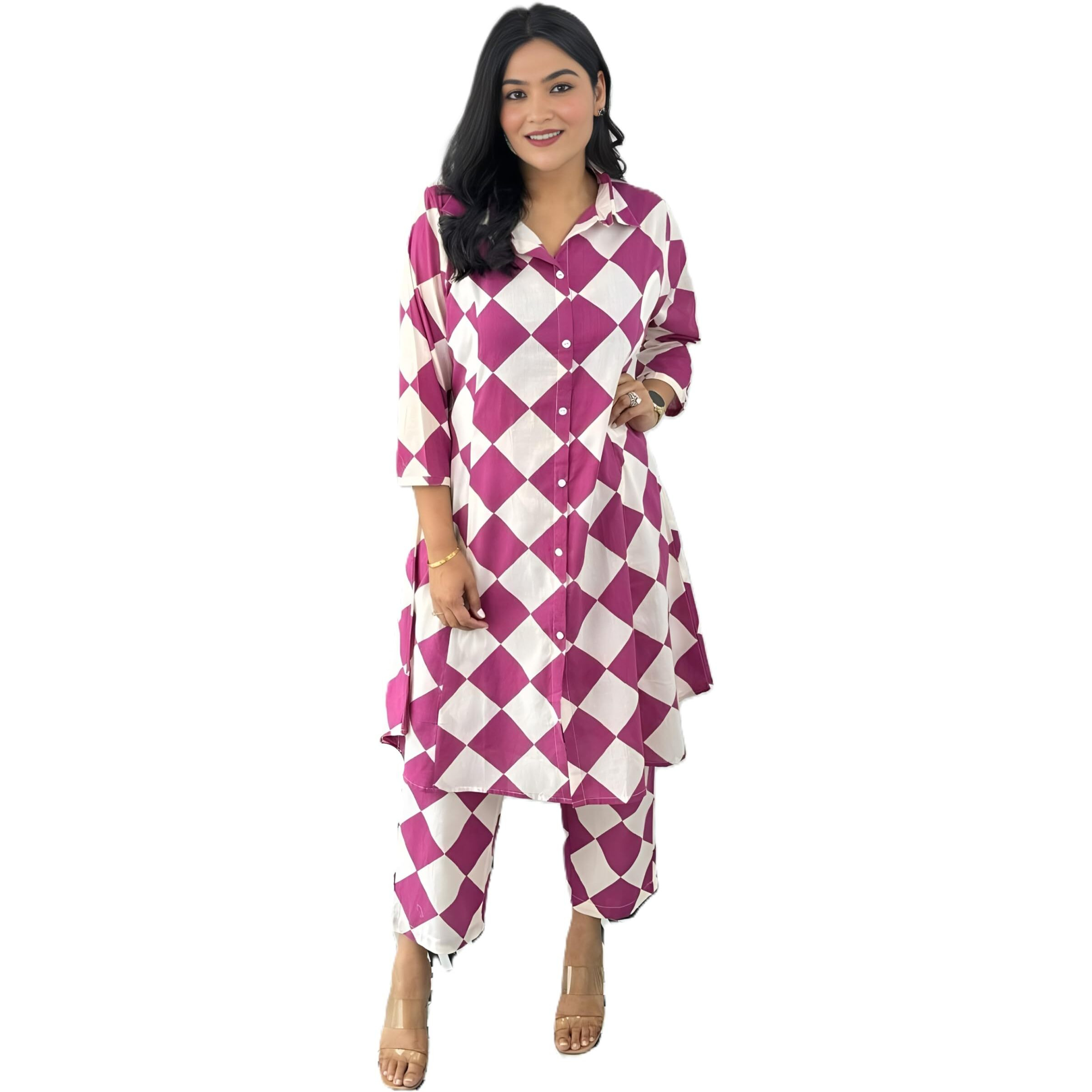 Lookmark Women's Cotton Blend Trendy Regular Fit Solid Printed Kurti With Stright Bottom |Kurti Set For Women (Az-Lm-Og-Ks2205-S) Pink