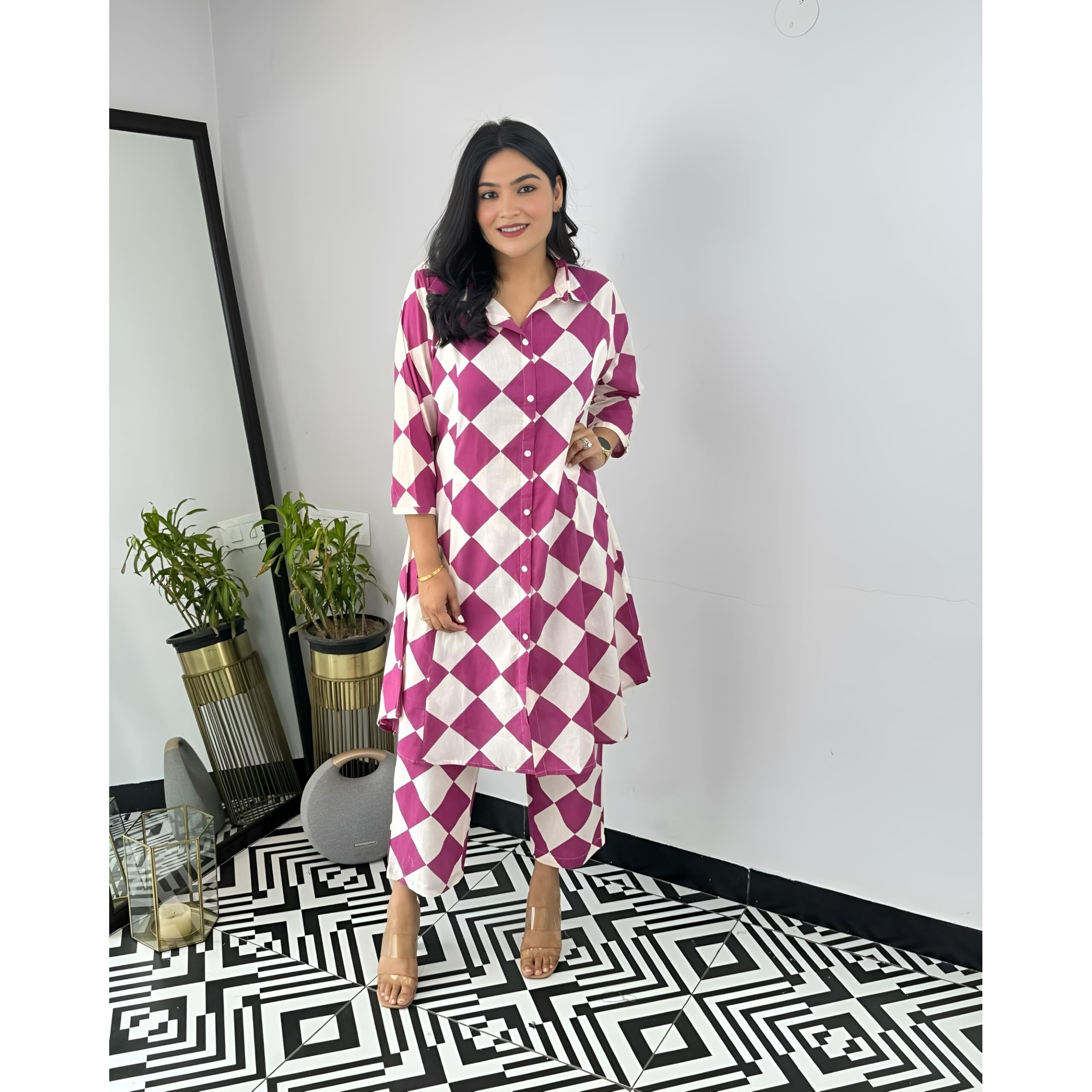 Lookmark Women's Cotton Blend Trendy Regular Fit Solid Printed Kurti With Stright Bottom |Kurti Set For Women (Az-Lm-Og-Ks2205-S) Pink
