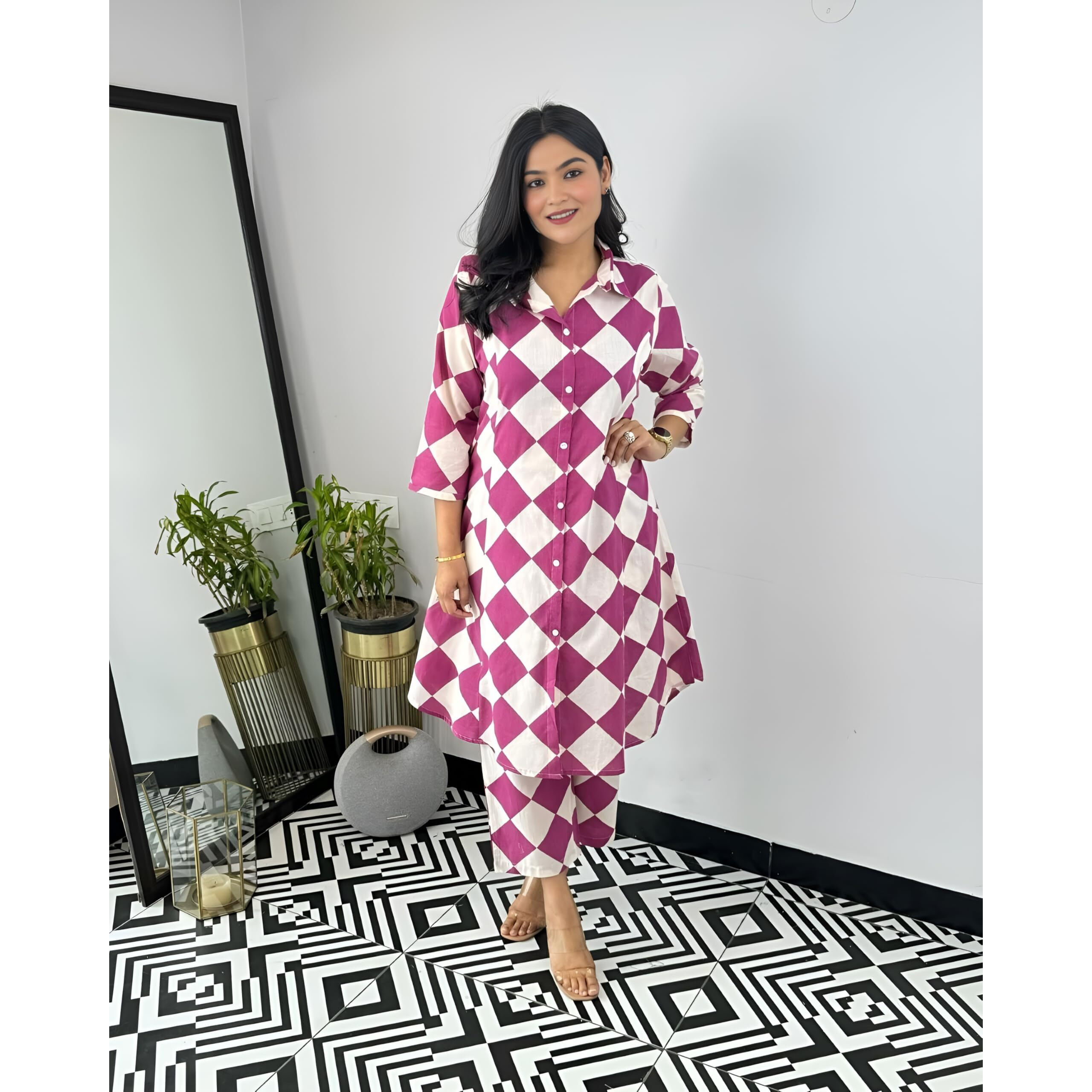 Lookmark Women's Cotton Blend Trendy Regular Fit Solid Printed Kurti With Stright Bottom |Kurti Set For Women (Az-Lm-Og-Ks2205-S) Pink