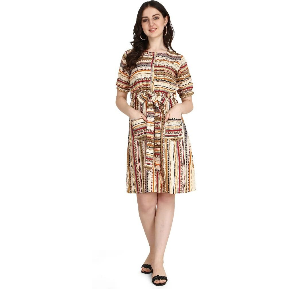 Om Sai Latest Creation New Hot Stylish Sequin Knee Length Western Dresse Latest Mini Dress For Rayon Bodycon Women's Long Dress Womens (Small, Cream)