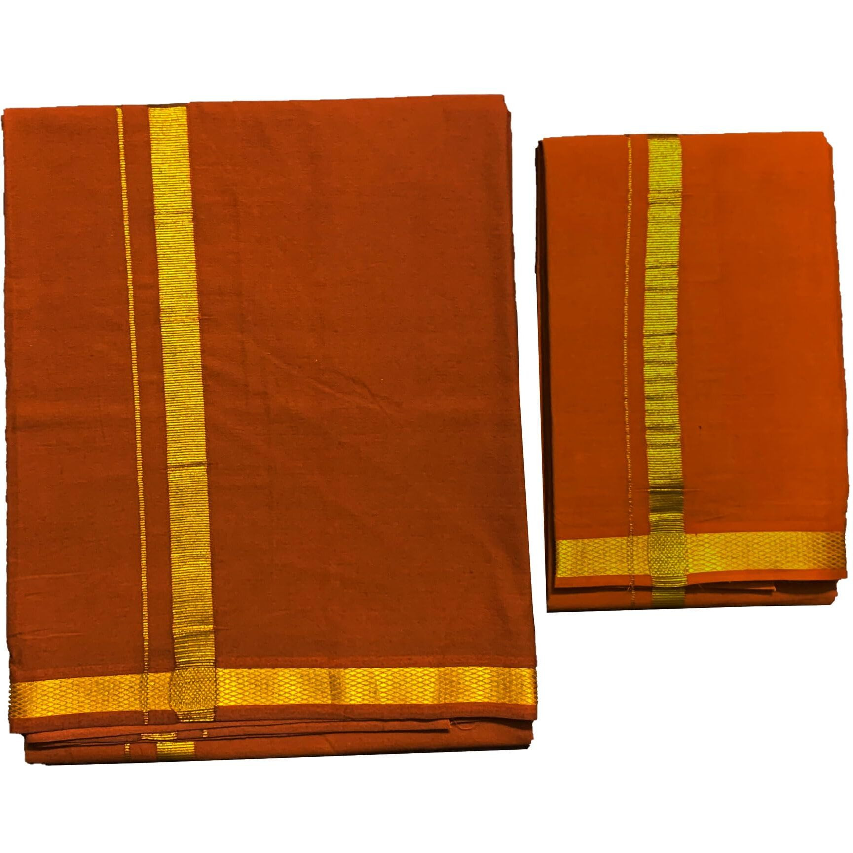 Prakasam Cotton Mens Dark Kavi Colour Jari Cotton Dhoti And Angavastram Set (1.30X2.00 Meter Dhoti, 36X1.80 Towel)-(Dark Kavi-010)