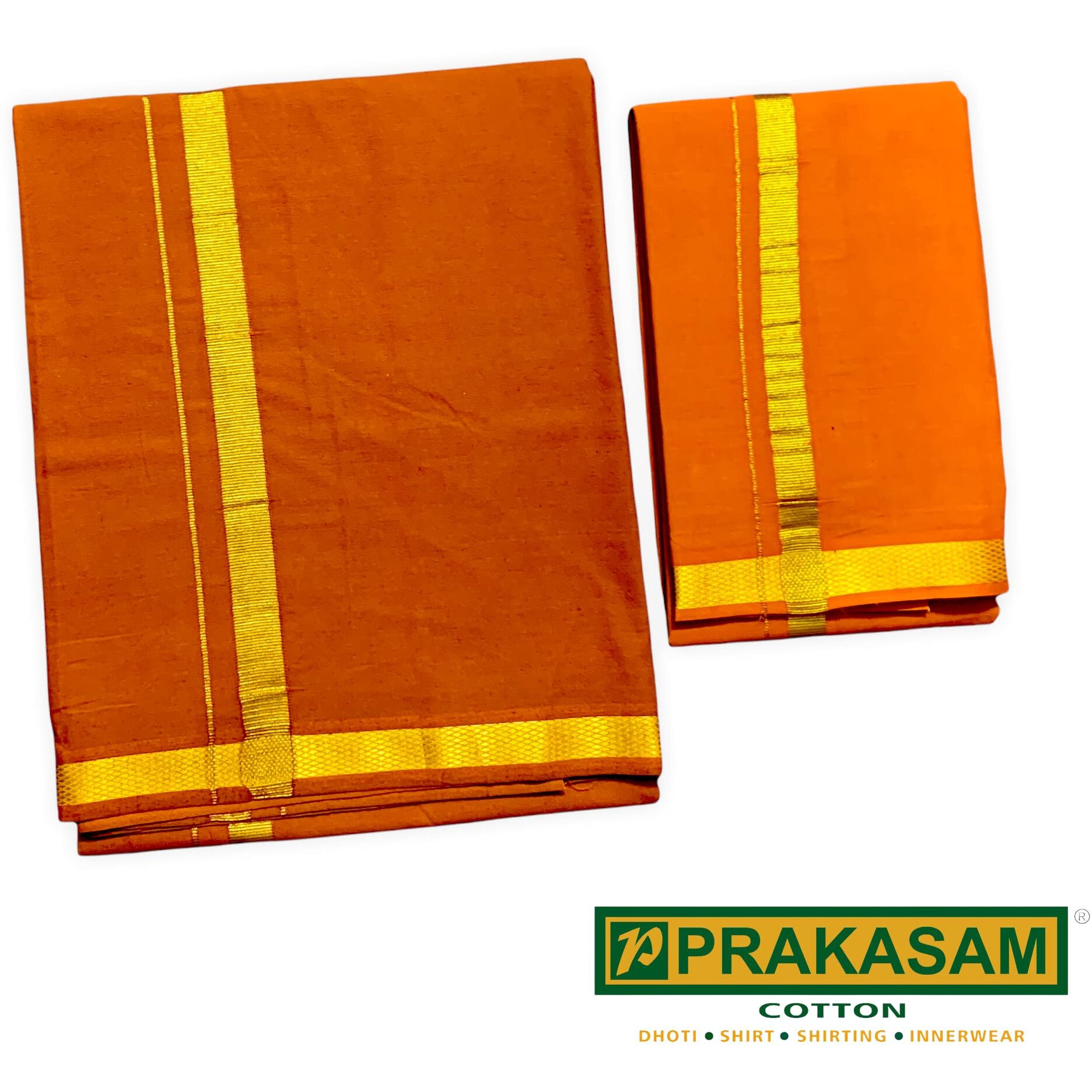 Prakasam Cotton Mens Dark Kavi Colour Jari Cotton Dhoti And Angavastram Set (1.30X2.00 Meter Dhoti, 36X1.80 Towel)-(Dark Kavi-010)