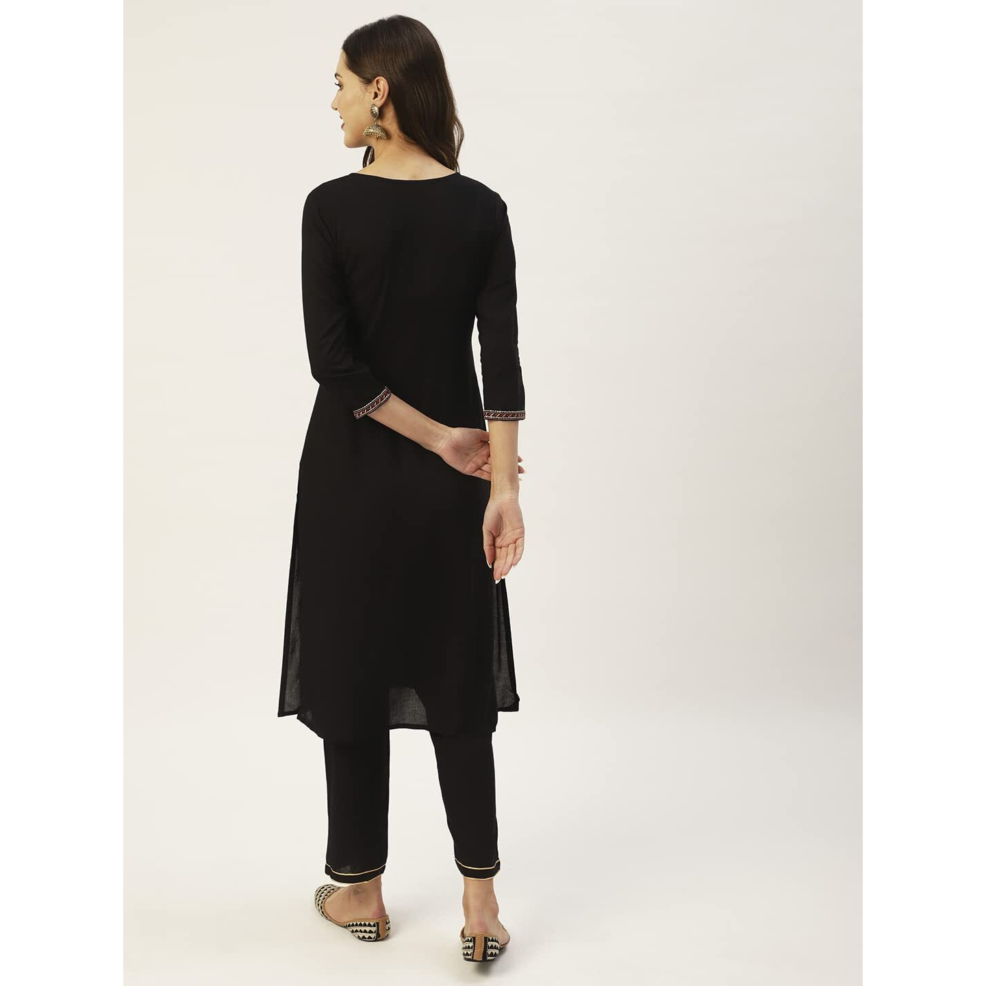 Anubhutee Women's Rayon Black Thread Work Floral Embroidered Straight Kurta Suit Set With Pants