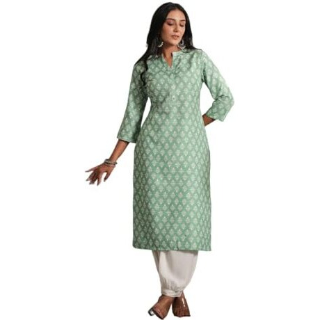 Anubhutee Women's Viscose Rayon Ethnic Motifs Printed Green Straight Kurta