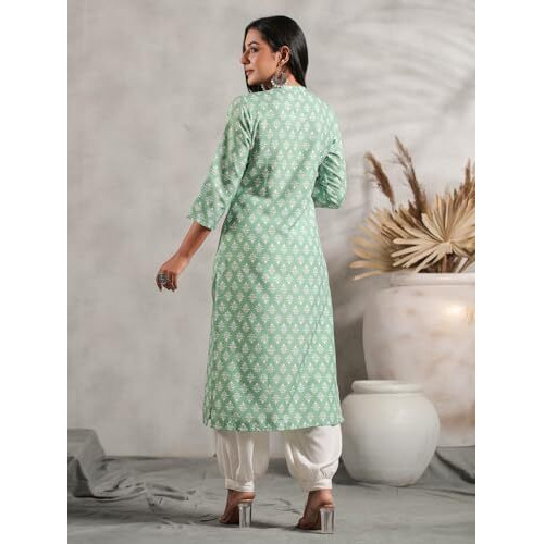 Anubhutee Women's Viscose Rayon Ethnic Motifs Printed Green Straight Kurta