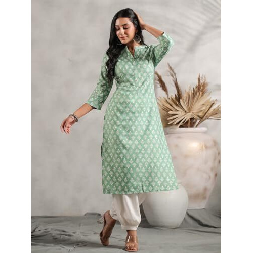 Anubhutee Women's Viscose Rayon Ethnic Motifs Printed Green Straight Kurta