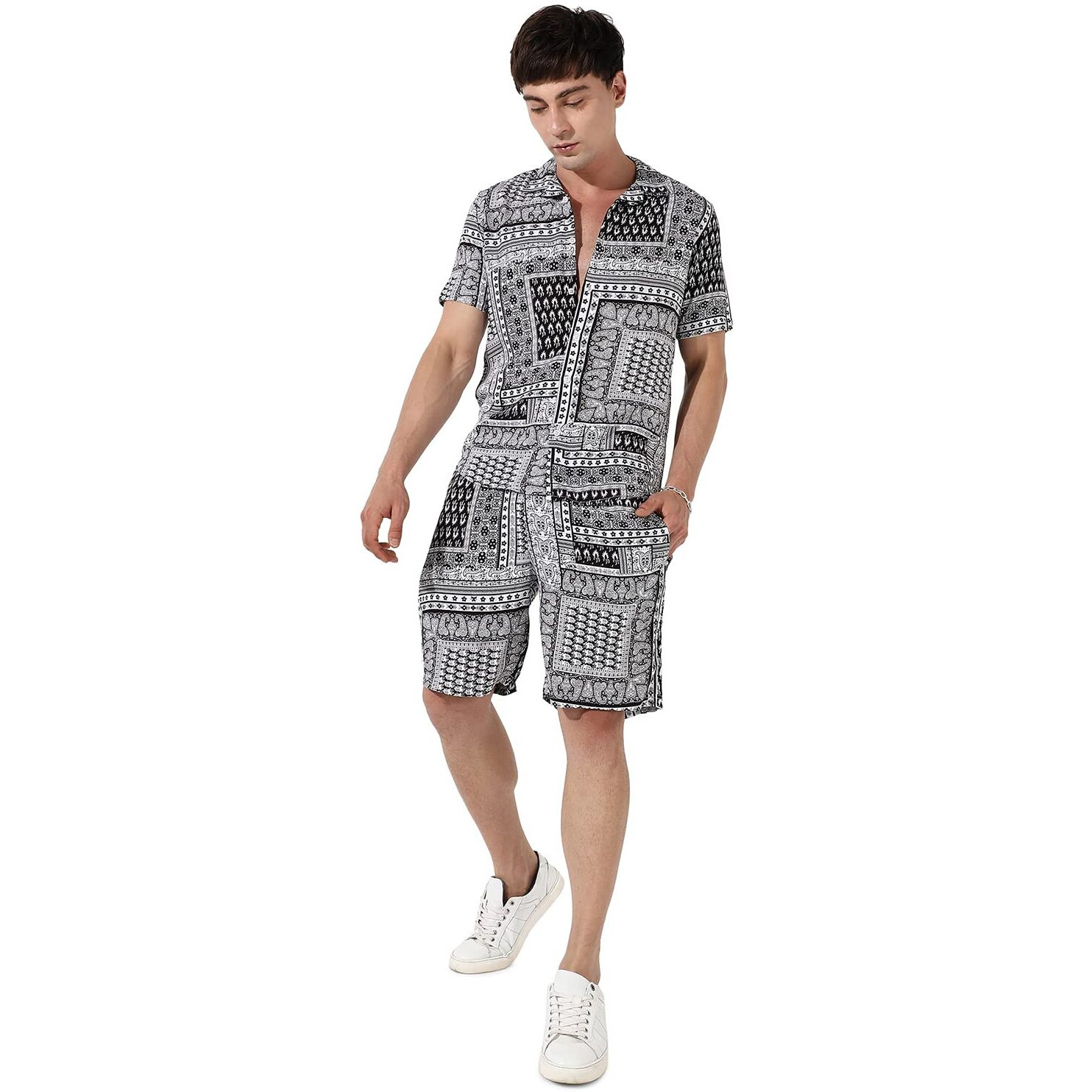 Campus Sutra Men's Multicolour Bohemian Print Co-Ord Set For Casual Wear | Cotton Rayon Fabric | Clothing Set Crafted With Comfort Fit & High Performance For Everyday Wear