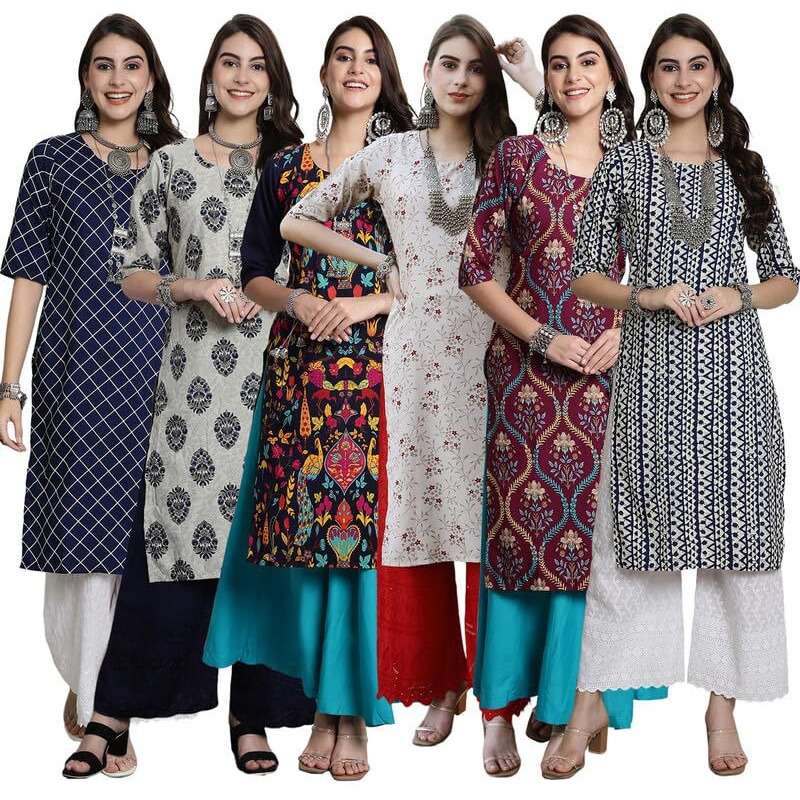 Tee Projekt Crepe Digital Printed Kurti For Women's Ll Effortless Elegance Kurti (Pack Of 6)