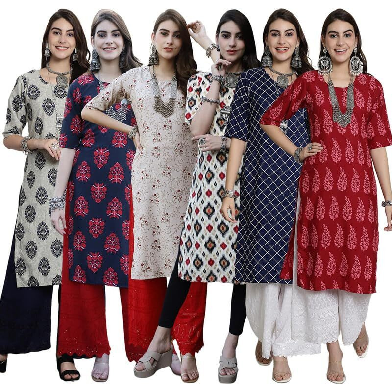 Tee Projekt Crepe Digital Printed Kurti For Women's Ll Effortless Elegance Kurti (Pack Of 6)