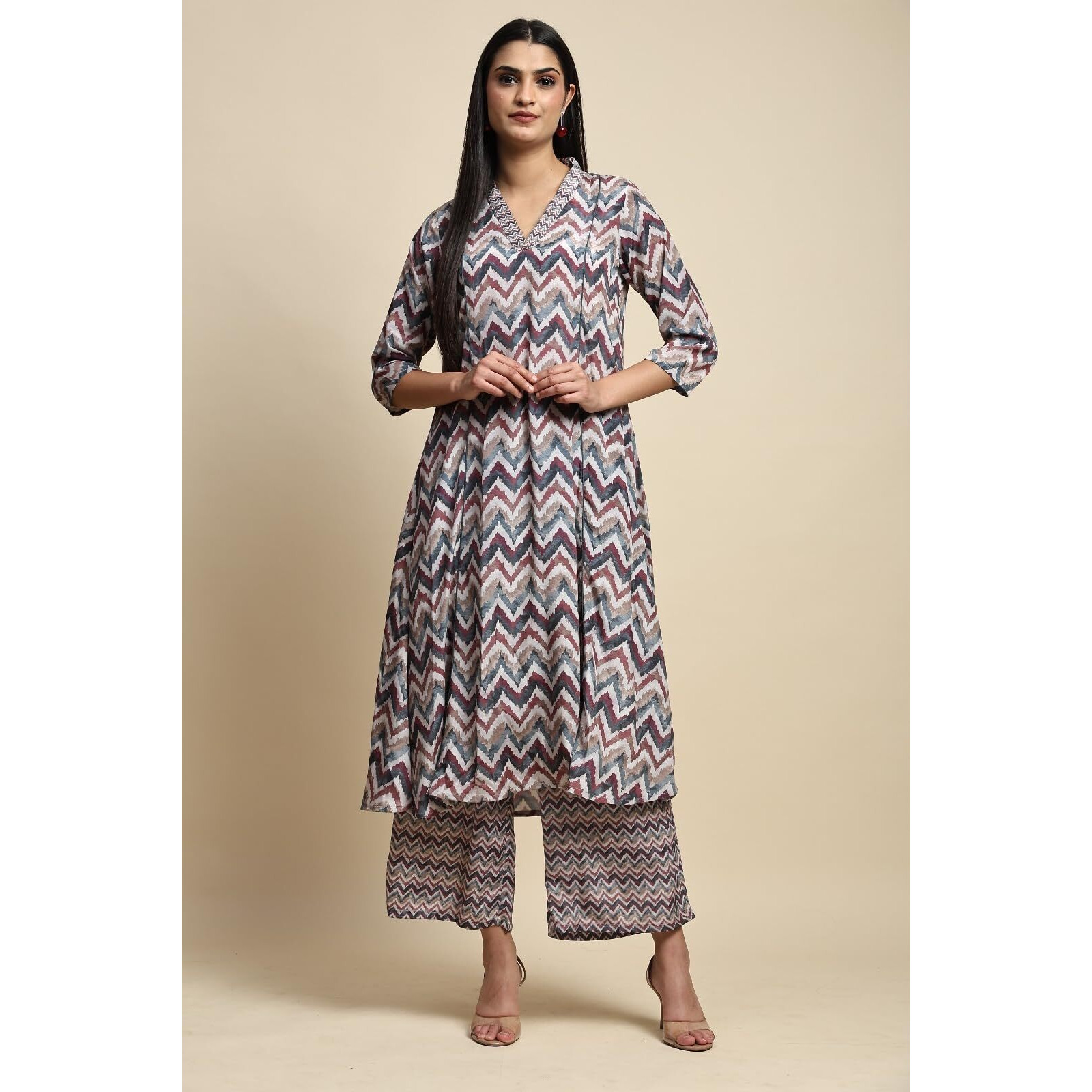 Toochki Co Ord Set For Women | Rayon Cotton Co Ord Set For Women | Two Piece Co Ord Set | Co Ord Sets For Women | Multicolor Co Ord Set | Zig Zag Printed Co Ord Set (Tkcbl-Ry-257-Ml-Cda Parent)