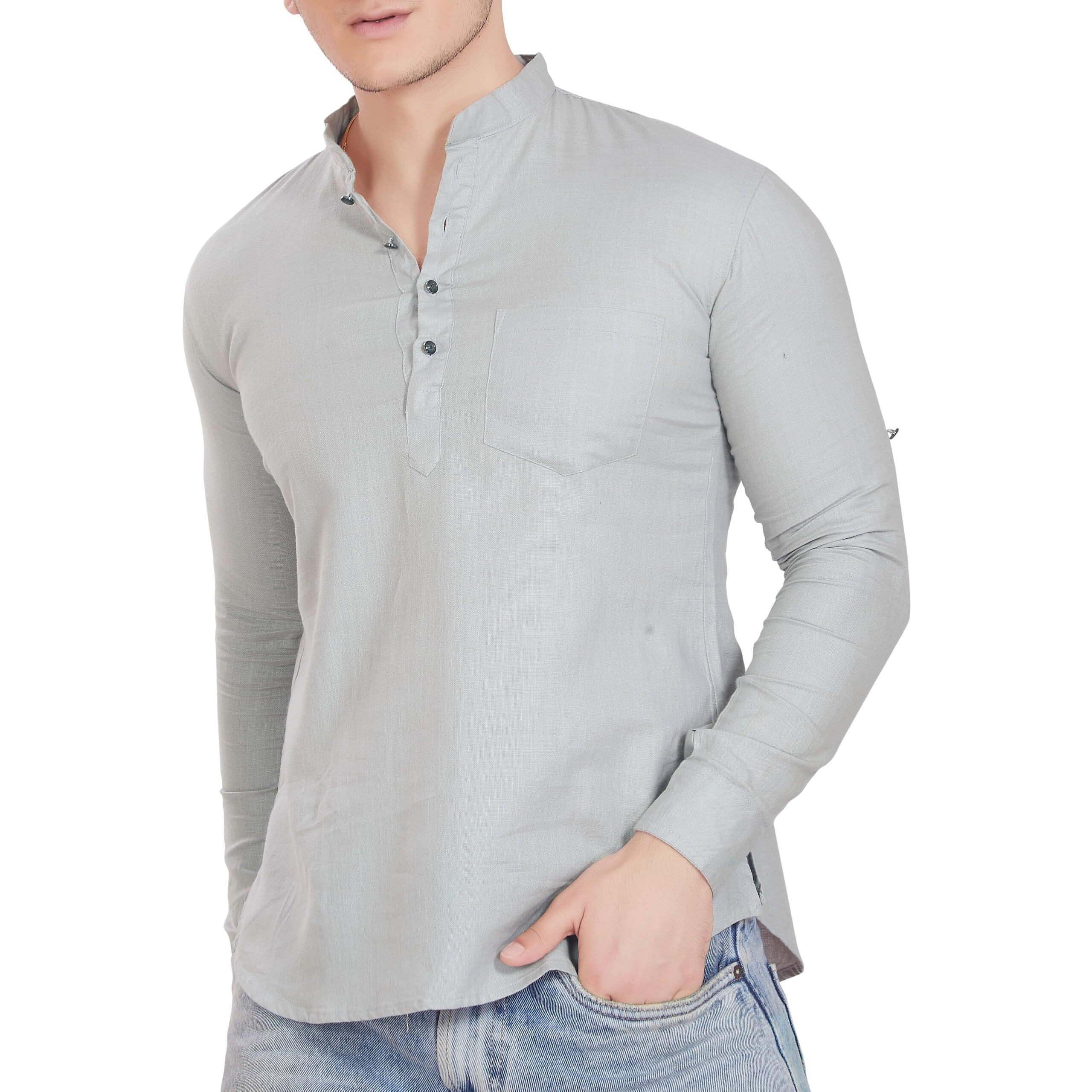 Divisive Men's Pure Cotton Relaxed Fit Short Kurta (Dkrt256_L_Grey)