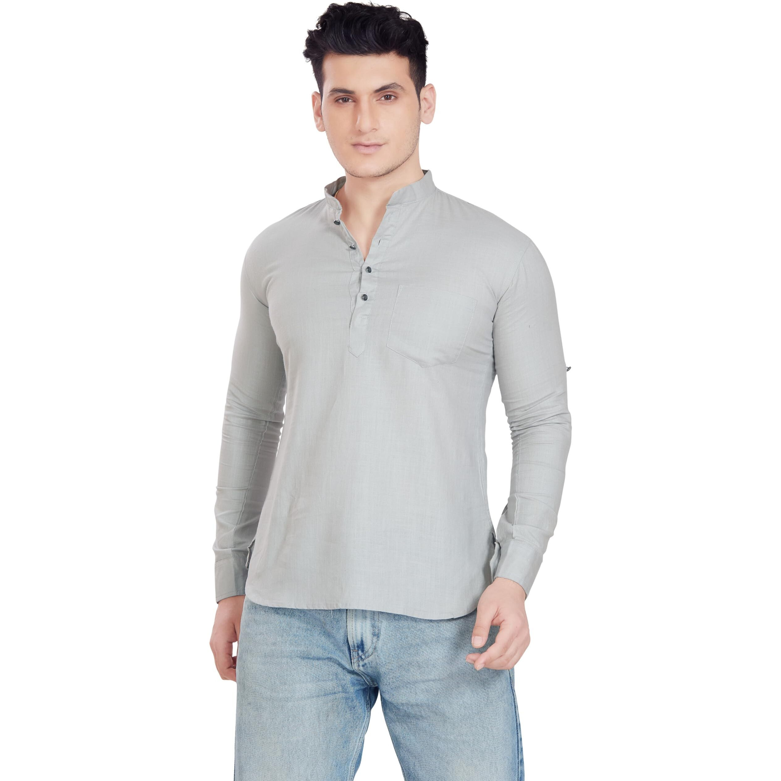 Divisive Men's Pure Cotton Relaxed Fit Short Kurta (Dkrt256_L_Grey)