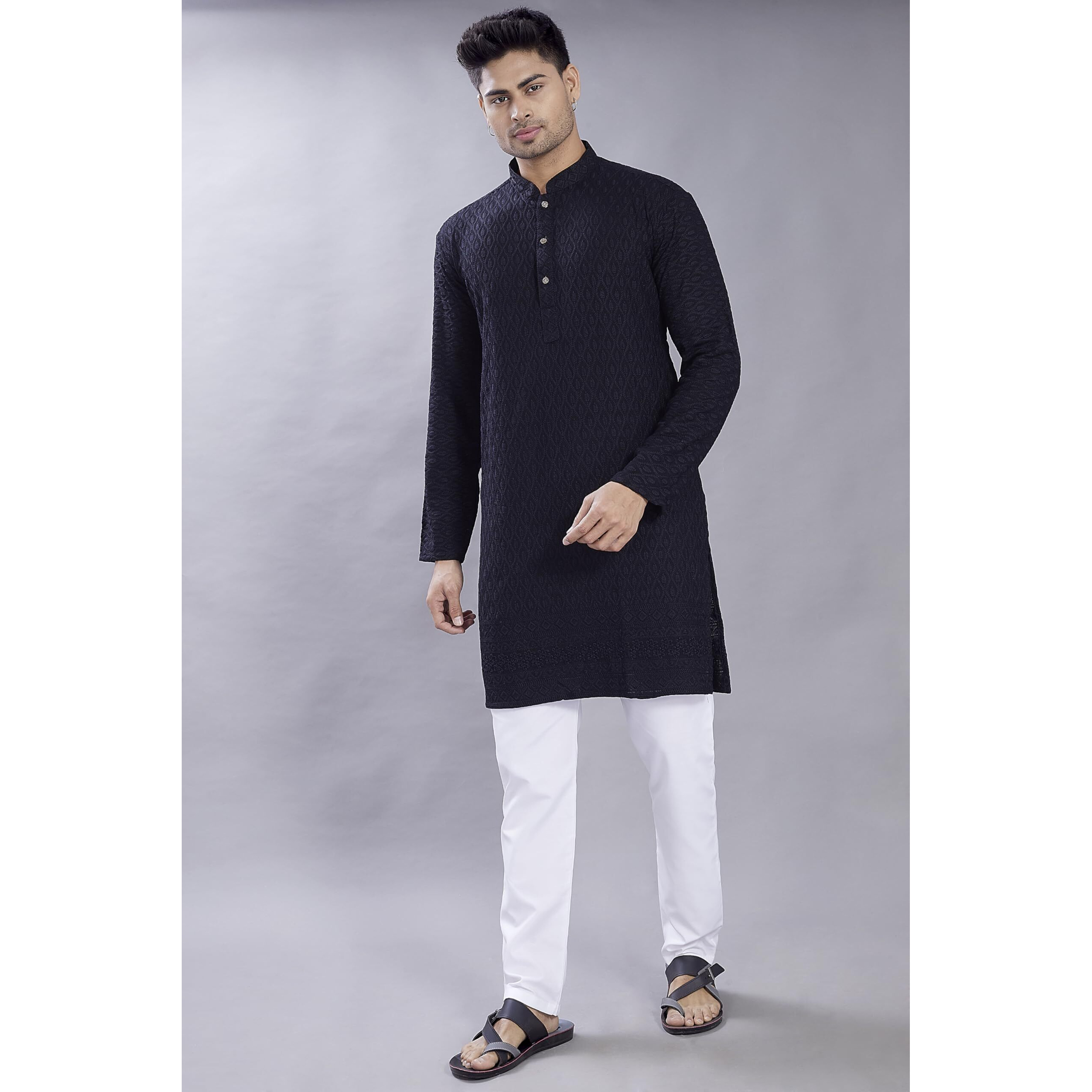 Divisive Men's Thread Embroidered Cotton Blend Only Slim Fit Kurta (Dkrt734_M_Black)