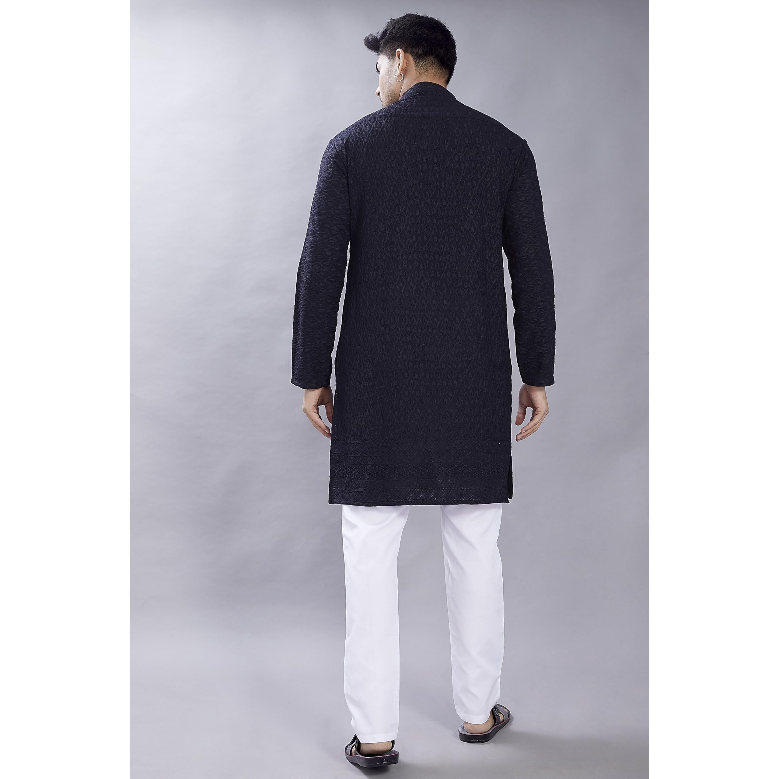 Divisive Men's Thread Embroidered Cotton Blend Only Slim Fit Kurta (Dkrt734_M_Black)